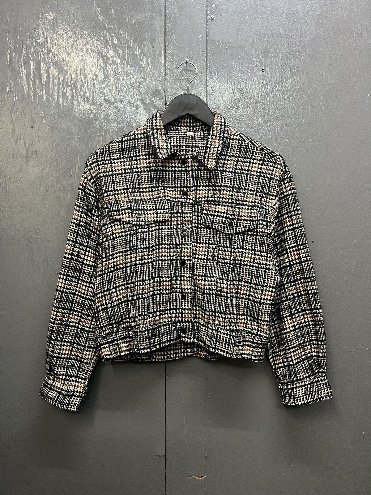 Japanese Brand Wool Plaid Crop Snap On Button Jacket Size M / US 6-8 / IT 42-44 - 1 Thumbnail