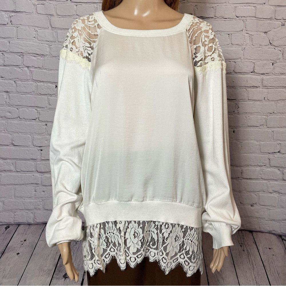 Other Hale Bob Ivory Mixed Media Lace Knit Long Sleeve Sweater Si Size L / US 10 / IT 46 - 9 Thumbnail
