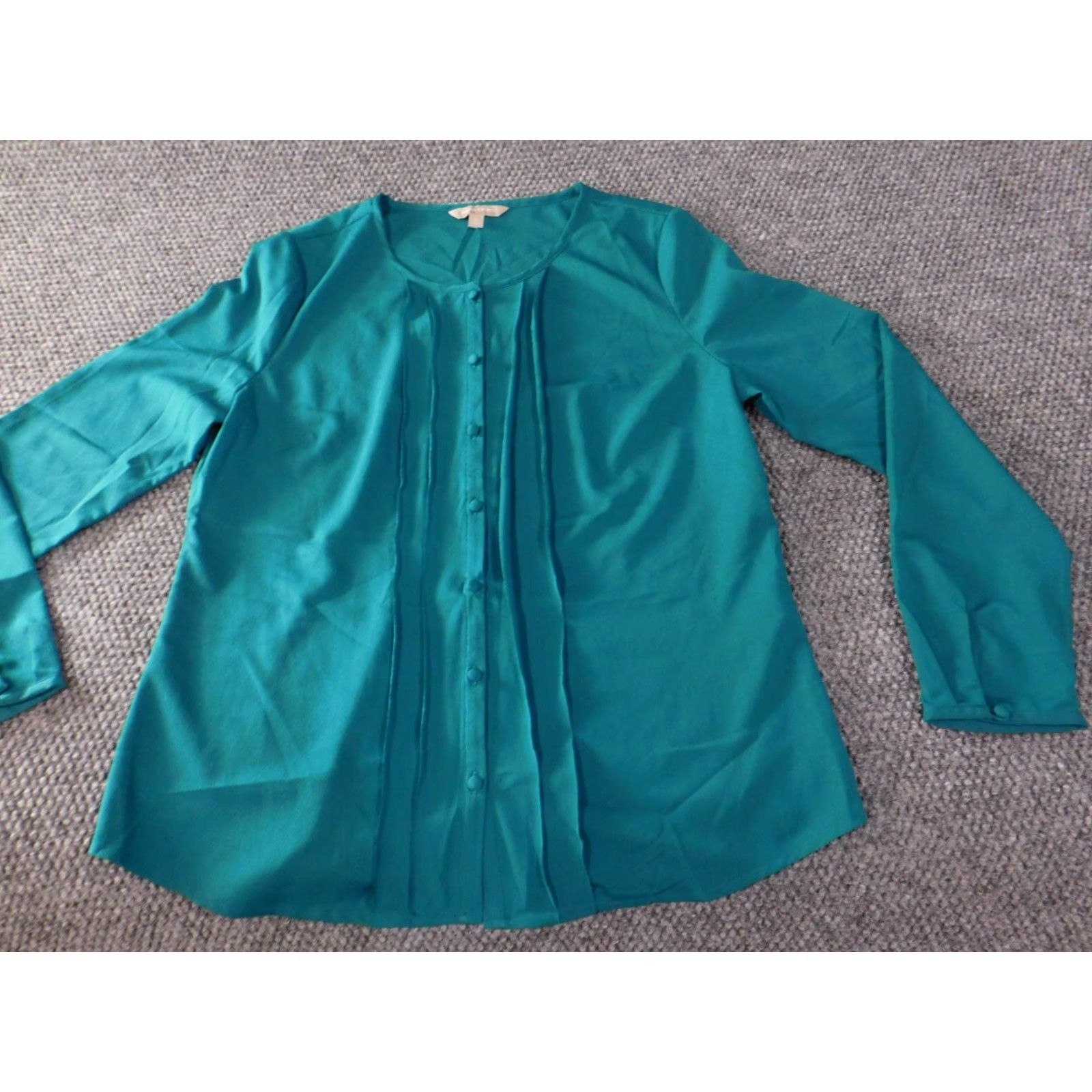Banana Republic Banana Republic Blouse Shirt Womens Medium Blue Crew Neck Long Sleeve Cap Sleeve Casual Regular Polyester Rayon Ruffle Basic Classic Stretch Size M / US 6-8 / IT 42-44 - 3 Thumbnail
