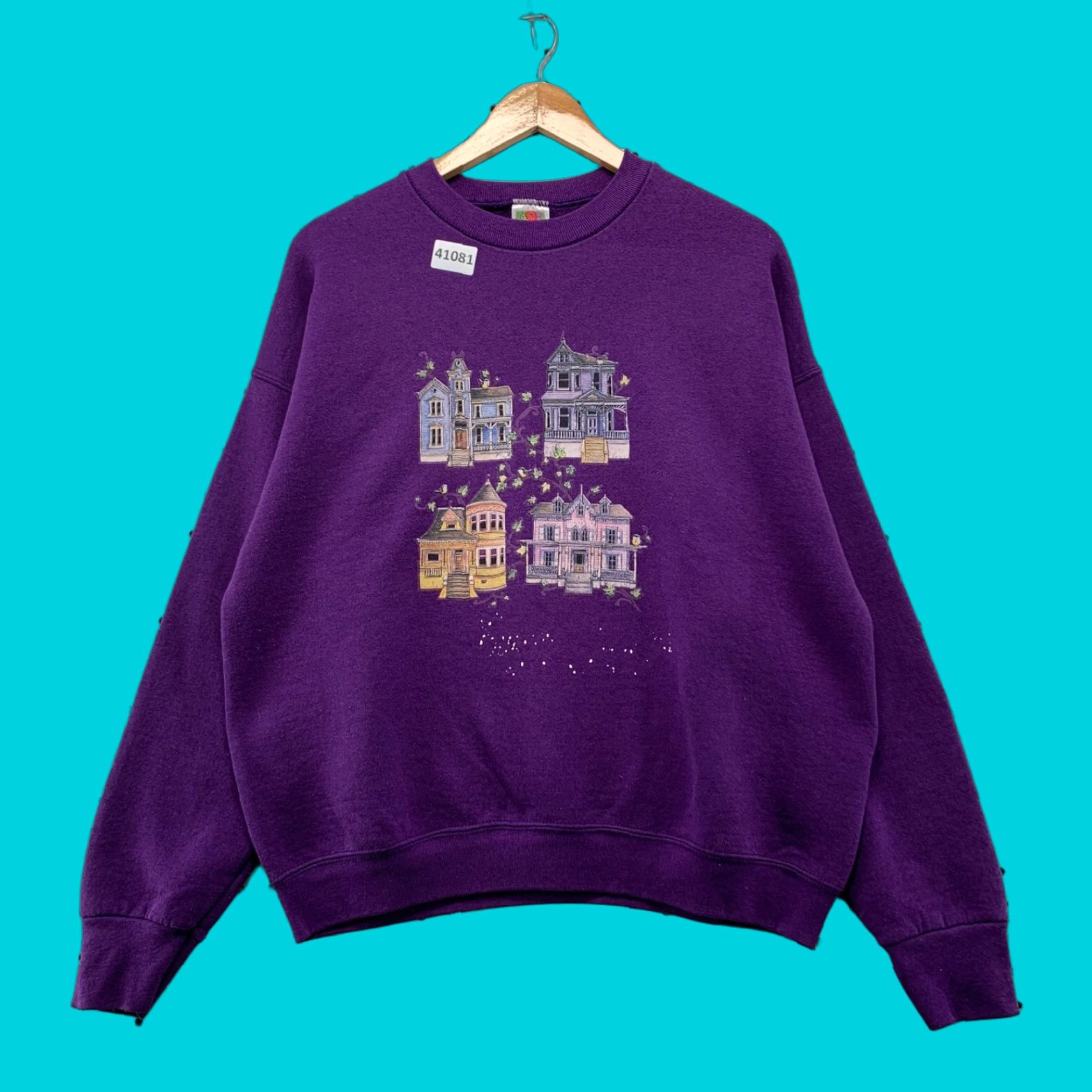 Fruit Of The Loom VINTAGE Fruit of the Loom Graphic Print Crewneck Sweatshirt Adult Large Purple 90s USA Mens Size US L / EU 52-54 / 3 - 1 Thumbnail