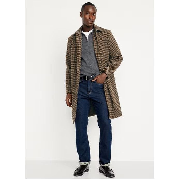 Old Navy Men's Brown Relaxed Houndstooth Topcoat Size XL