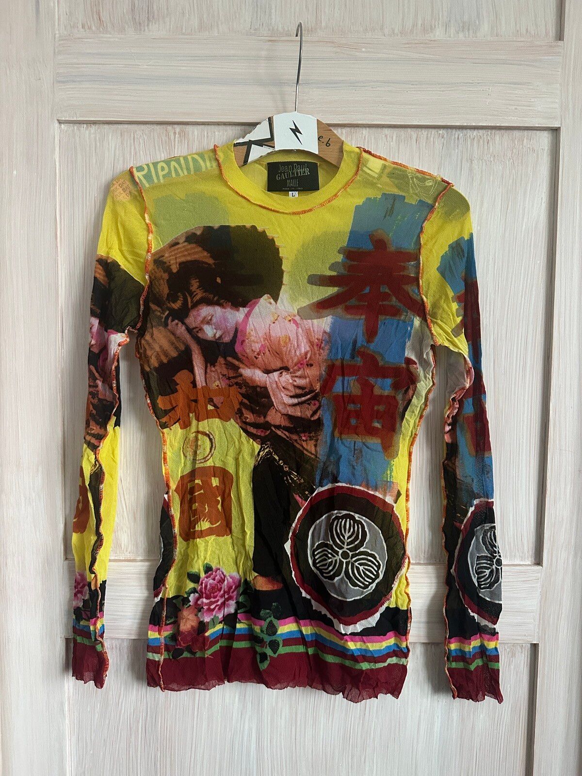 Pre-owned Jean Paul Gaultier X Vintage 2000s Asian Japanese Mesh Long Sleeve Shirt Top Archive (size Medium) In Multicolor