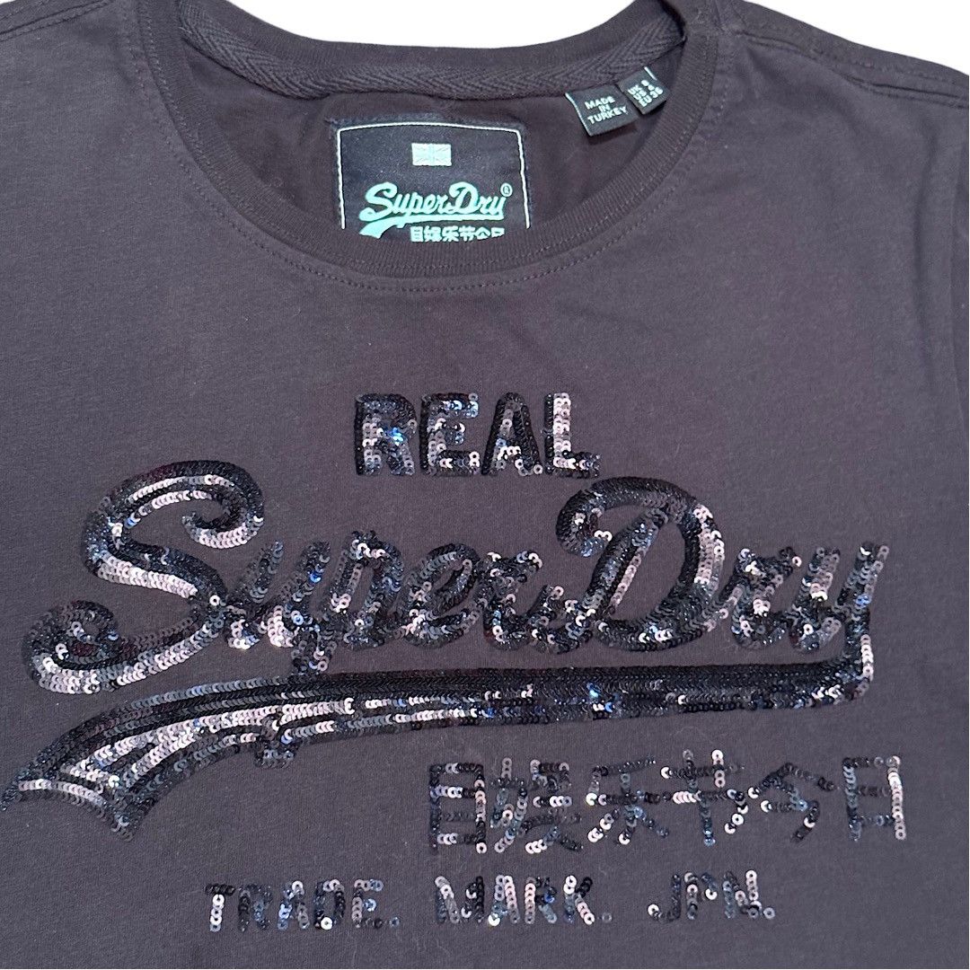 Superdry SUPERDRY Vintage Logo SZ 4 Black on Black Sequin T-Shirt Size S / US 4 / IT 40 - 2 Thumbnail