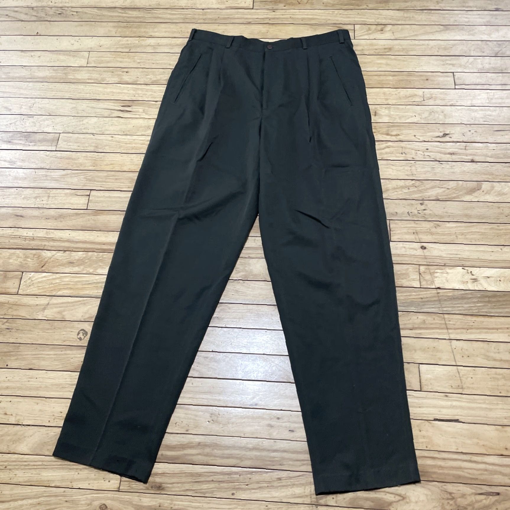 Vintage VINTAGE OG Classics Pants Men 38 34 Green 90s Retro Pleated Trousers Dress Pants Mens Regular Straight 37x34 Size US 38 / EU 54 - 2 Thumbnail
