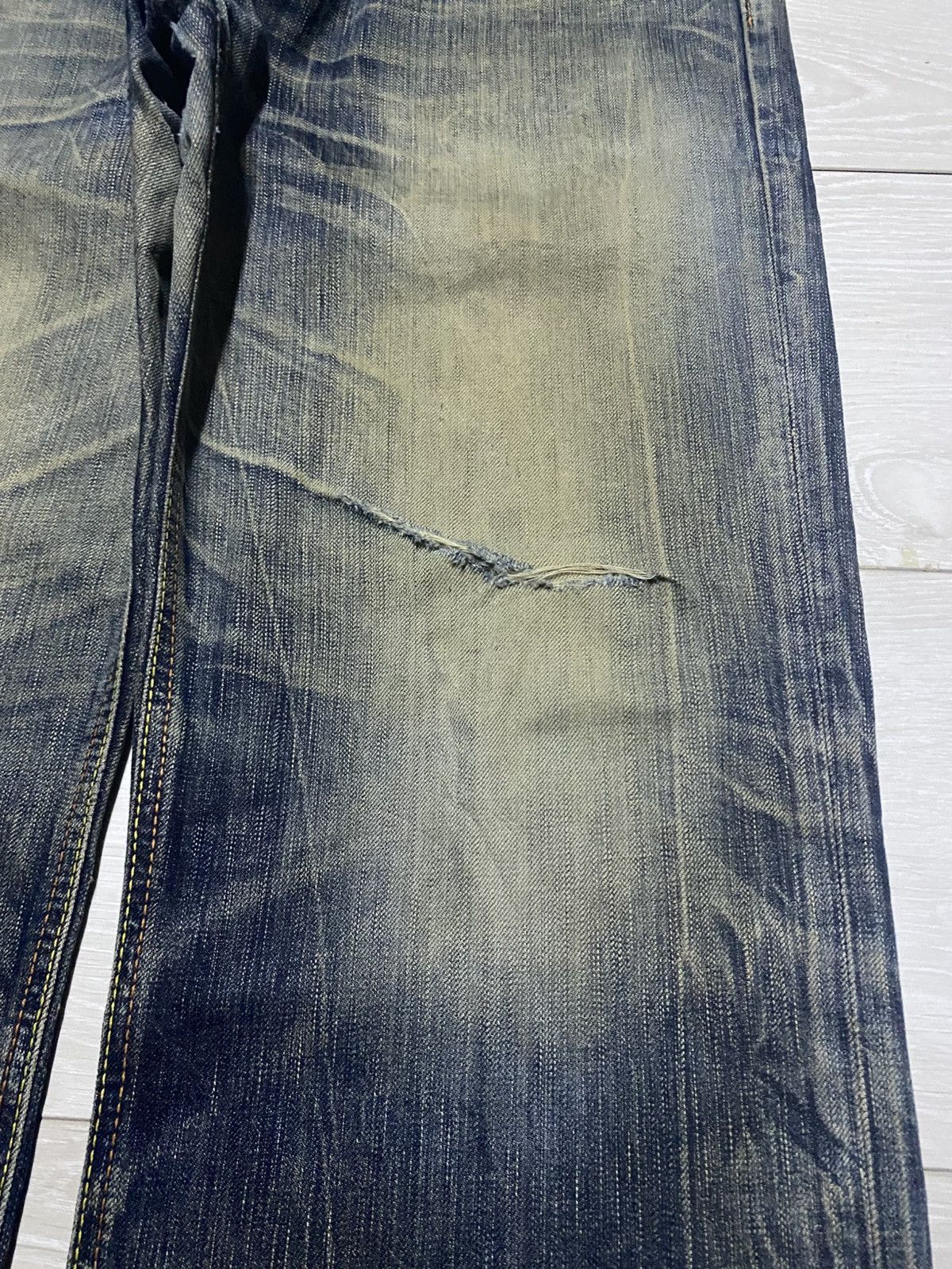 Junya Watanabe Vintage Edwin 503 Blue Trip Thunder Mud Wash Baggy Jeans Size US 36 / EU 52 - 8 Thumbnail
