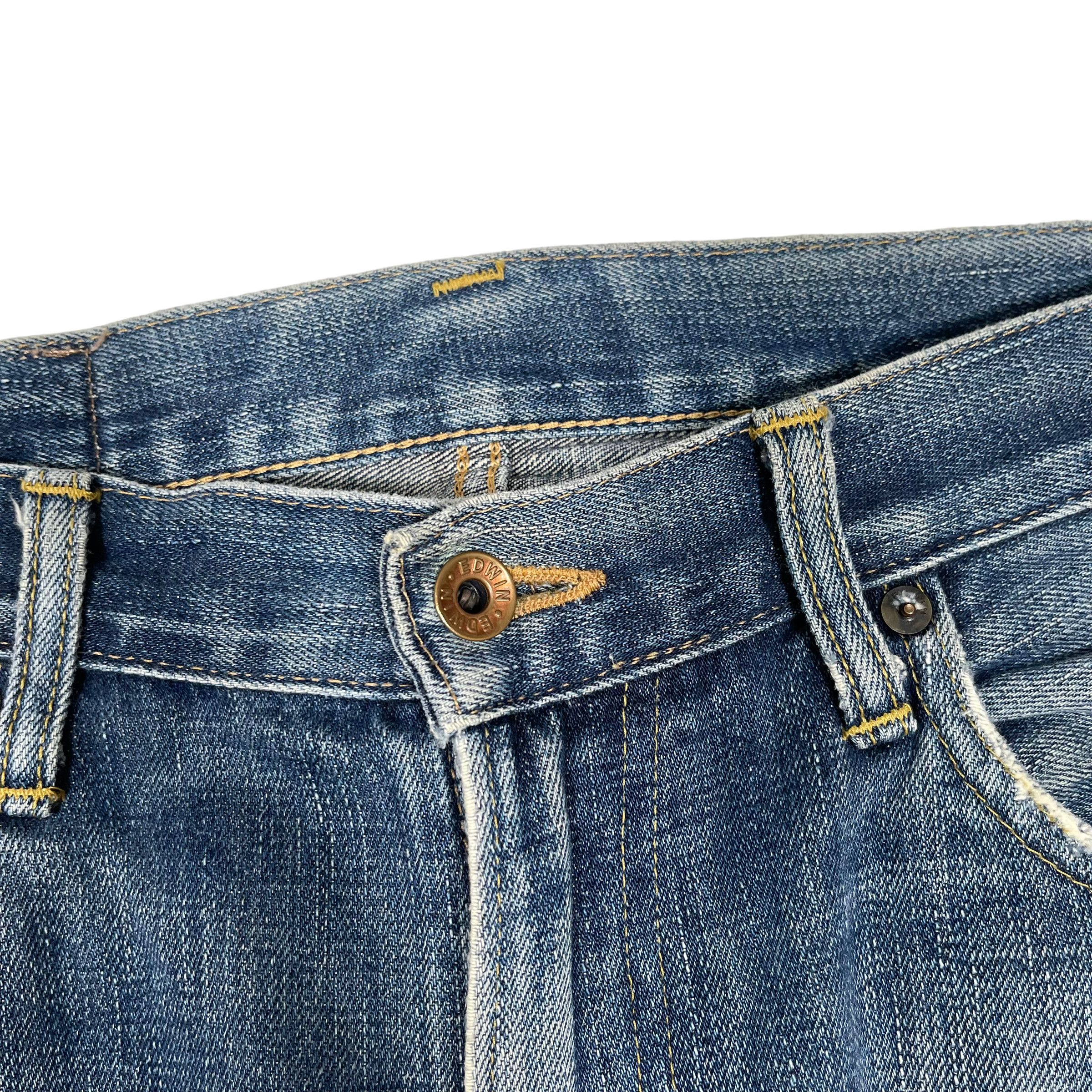 Edwin × Vintage Vintage 1980s Edwin 505 Selvedge Washed Distressed Jeans Size US 30 / EU 46 - 12 Thumbnail