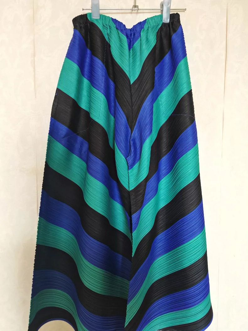 Issey Miyake Issey Miyake size:5 Blue, green and black striped dress Size 22" - 1 Thumbnail