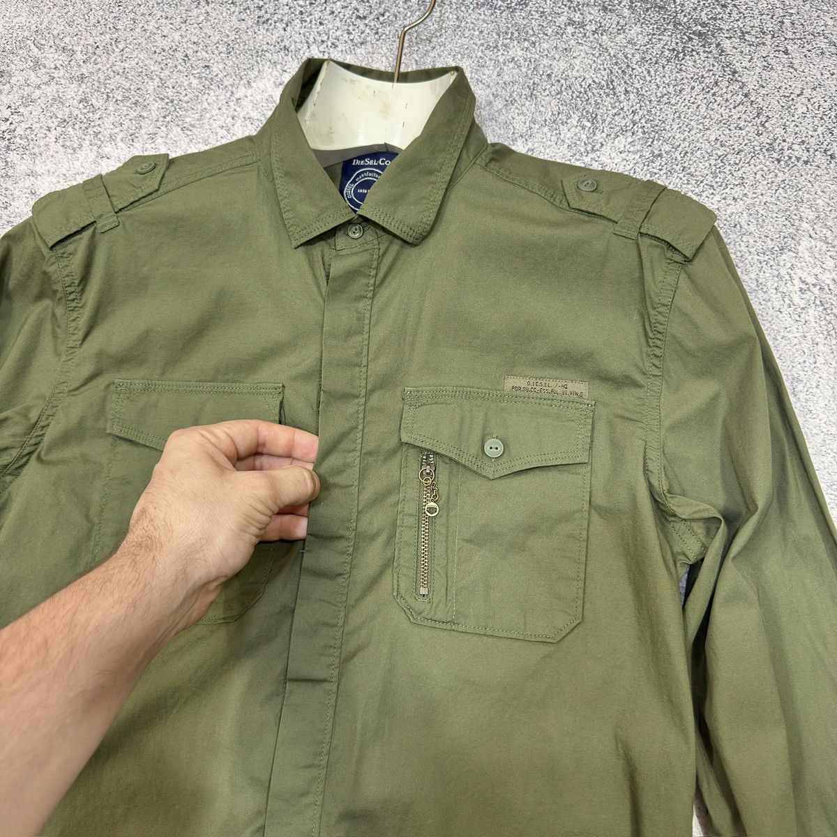 Diesel Diesel Green Cotton Overshirt Slim Fit L size Size US L / EU 52-54 / 3 - 3 Thumbnail