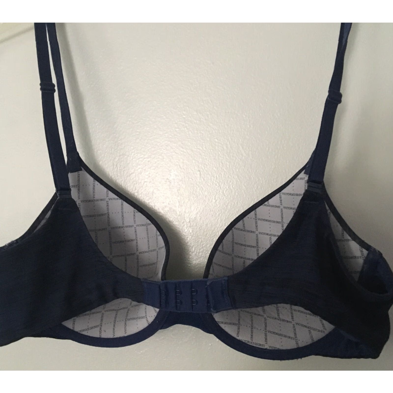 Victoria's Secret Victoria’s Secret Uplift Semi Demi Bra 34C Navy Blue Heathered Satin Underwired Push Up Band 34 C Womens Size ONE SIZE - 3 Thumbnail