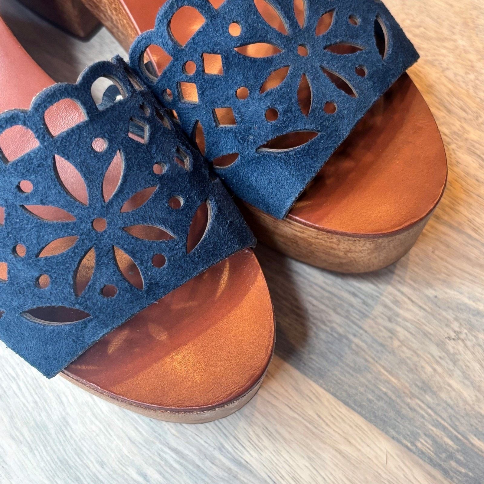 Tory Burch Tory Burch May Lancaster Blue Suede Platform Sandals Sz 6.5 Size US 6.5 / IT 36.5 - 13 Thumbnail