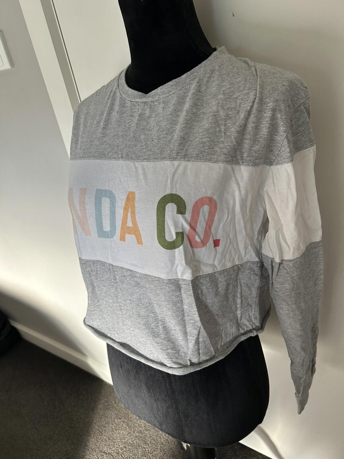 Designer Ghanda Women's Grey White Crop Top Long Sleeve - Size 8(002) Size S / US 4 / IT 40 - 2 Thumbnail
