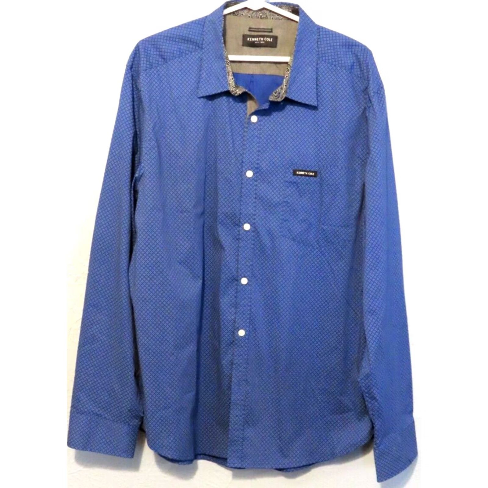 Kenneth Cole Kenneth Cole Shirt Men's XL Blue with Gray Trim Button Up Long Sleeve Collared Dress Shirt Regular Fit Size US XL / EU 56 / 4 - 2 Thumbnail