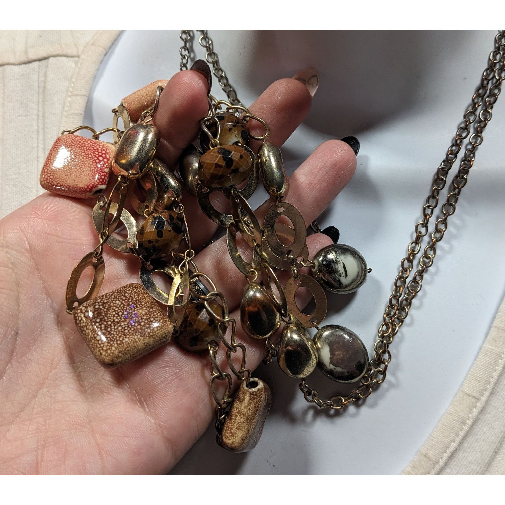 Other Retro Chunky Ceramic Glass And Metal Layered Necklace Size ONE SIZE - 3 Thumbnail