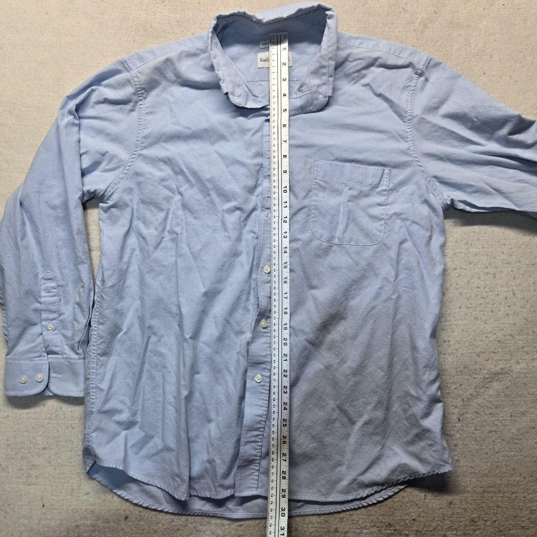 Vintage Saddlebred Shirt Long Sleeve Button-Up Adult Men 17.5 34/35 Blue Solid Cotton Polyester Button-Down Collar Mens Size US XXL / EU 58 / 5 - 5 Thumbnail