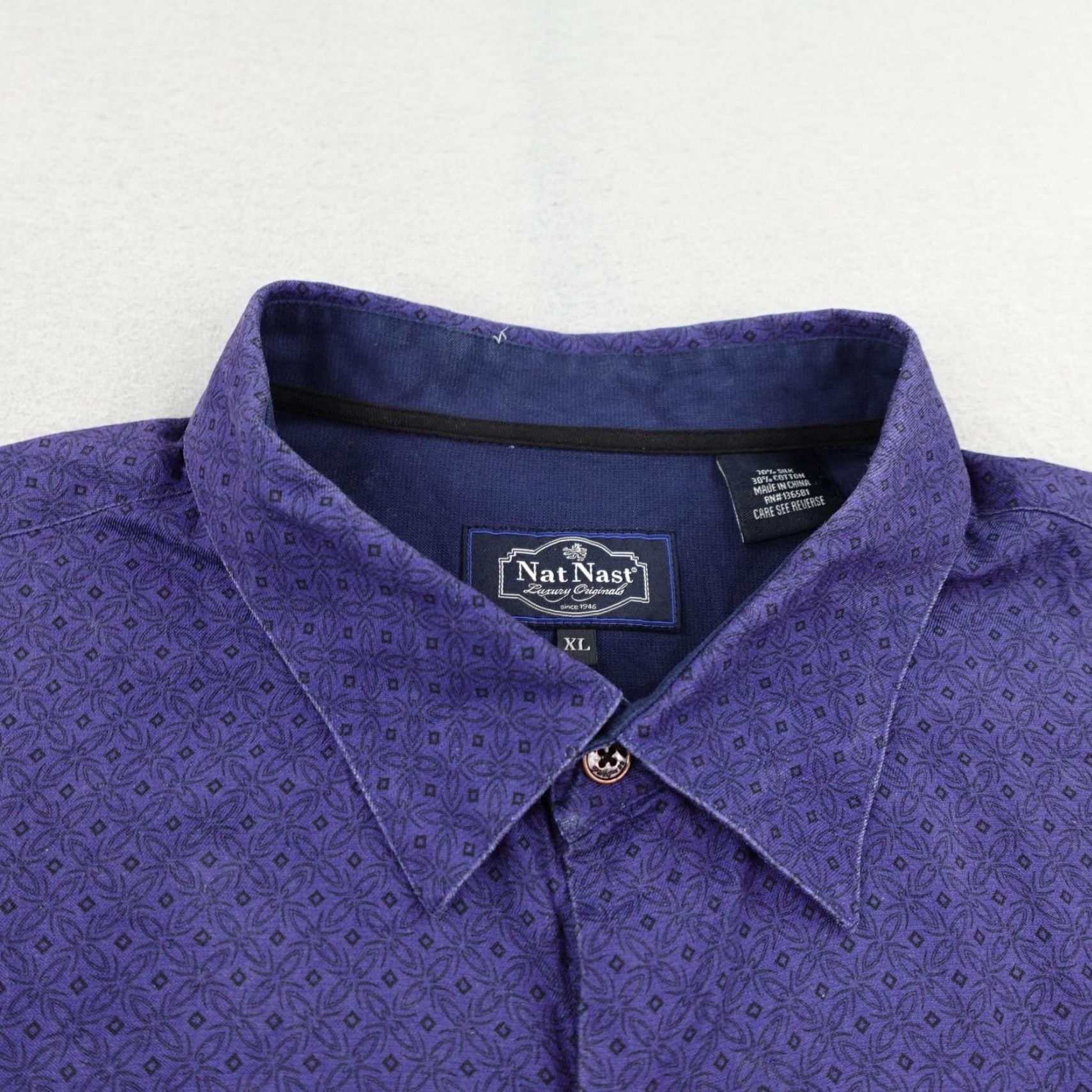 Nat Nast Nat Nast Button-Up Shirt Mens XL Purple Silk Cotton Geometric Beach Outdoor Size US XL / EU 56 / 4 - 2 Thumbnail