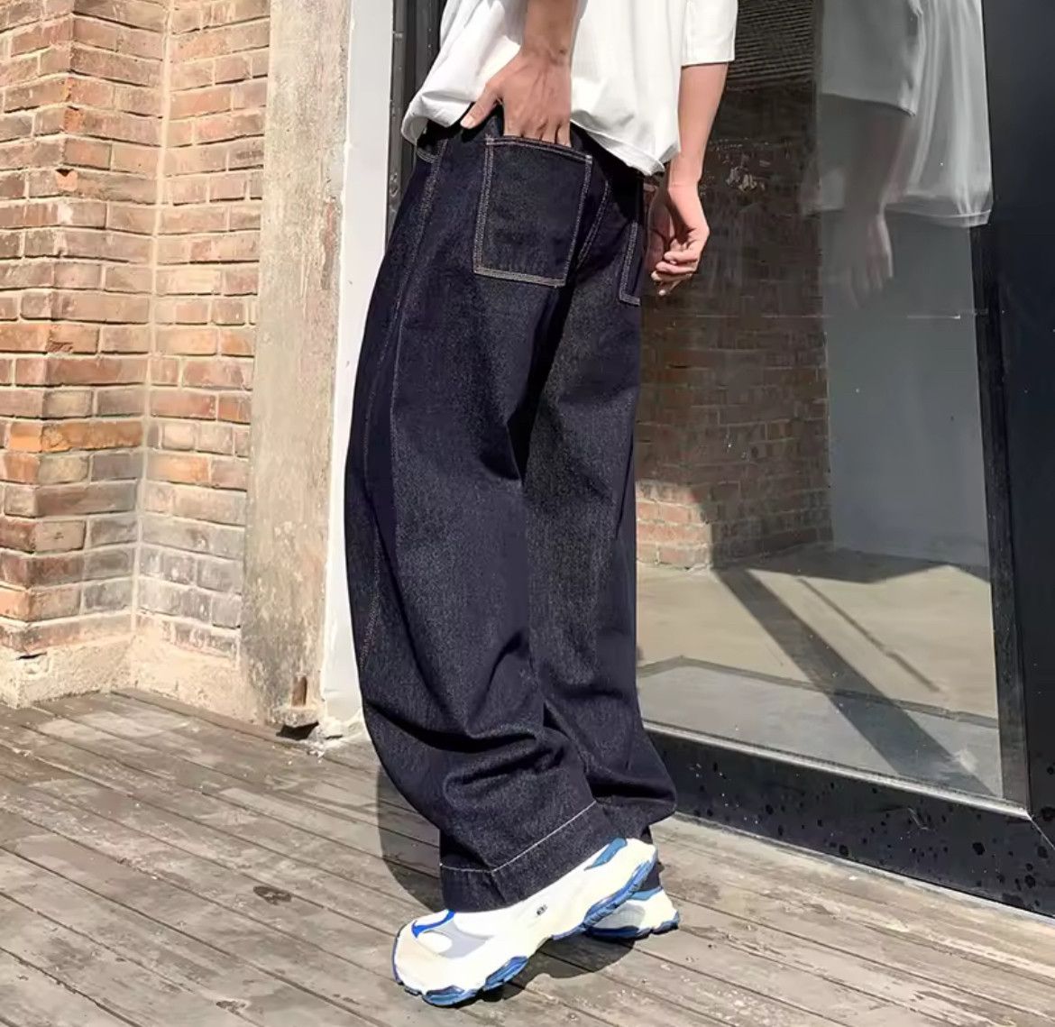 Japanese Brand Dark Blue Fit Straight-leg Baggy Jeans Size US 32 / EU 48 - 2 Thumbnail