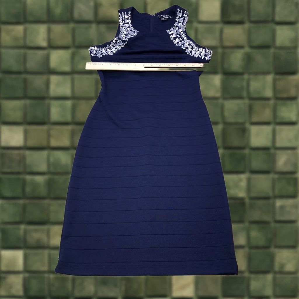 Vintage VINTAGE Sequin Hearts Y2K 2000s Bodycon Homecoming Prom Club Navy Jeweled Dress Sleeveless Knee Length Size 9 Womens Girls Men? Size M / US 6-8 / IT 42-44 - 1 Thumbnail