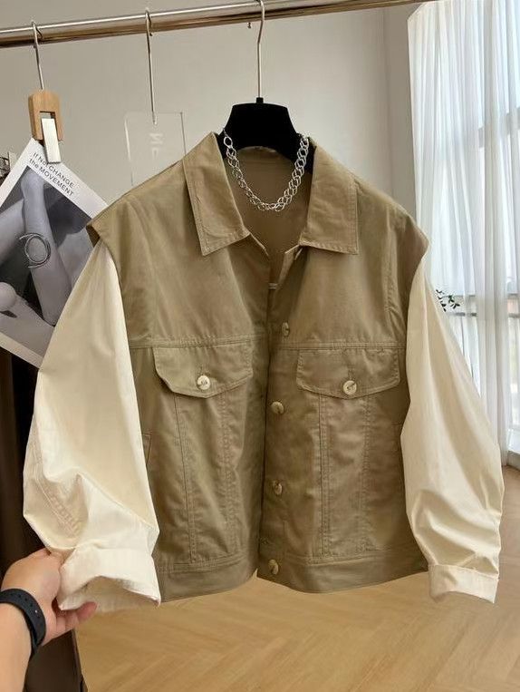 Vintage Khaki Contrast Sleeve Fake Two-Piece Utility Jacket Size US M / EU 48-50 / 2 - 1 Thumbnail