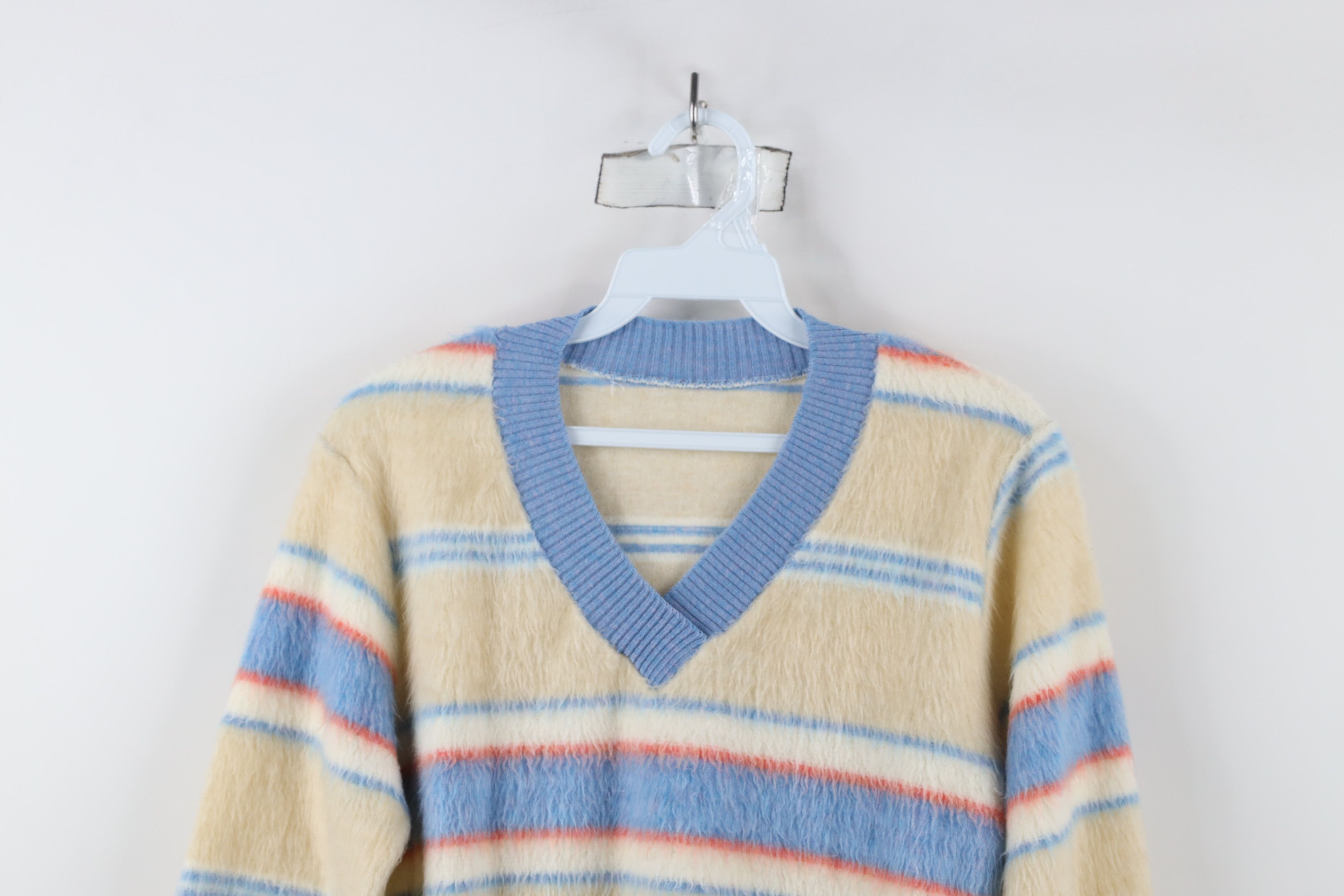 Vintage Vintage 70s Streetwear Striped Fuzzy Shag V-Neck Sweater USA Size S / US 4 / IT 40 - 2 Thumbnail