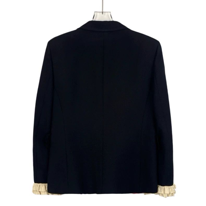 Gucci Gucci Black lace sleeve pearl button mulberry silk V-neck l Size 44R - 2 Thumbnail
