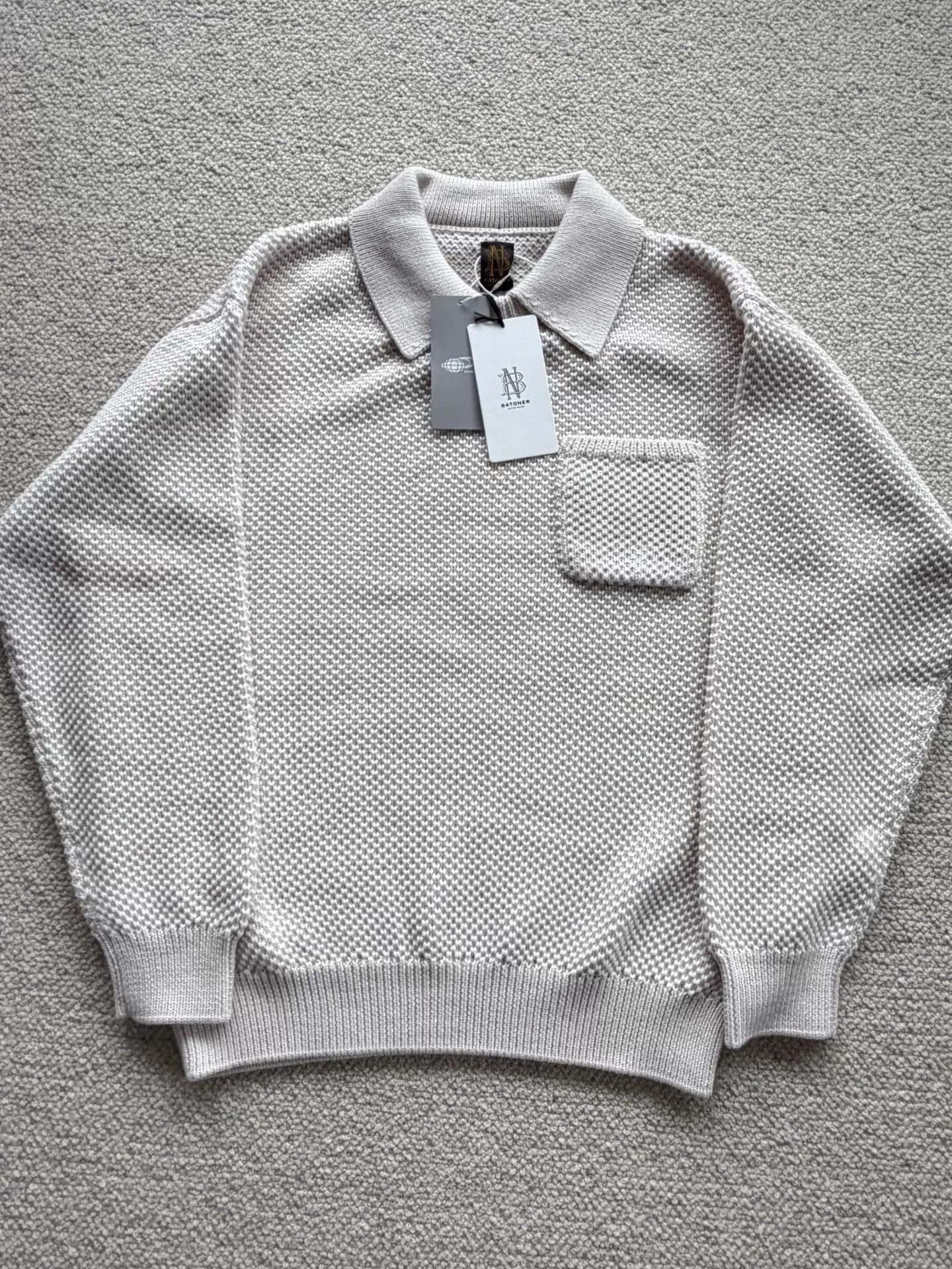 BATONER Popcorn Polo Knit 100% Wool size 3 Cream