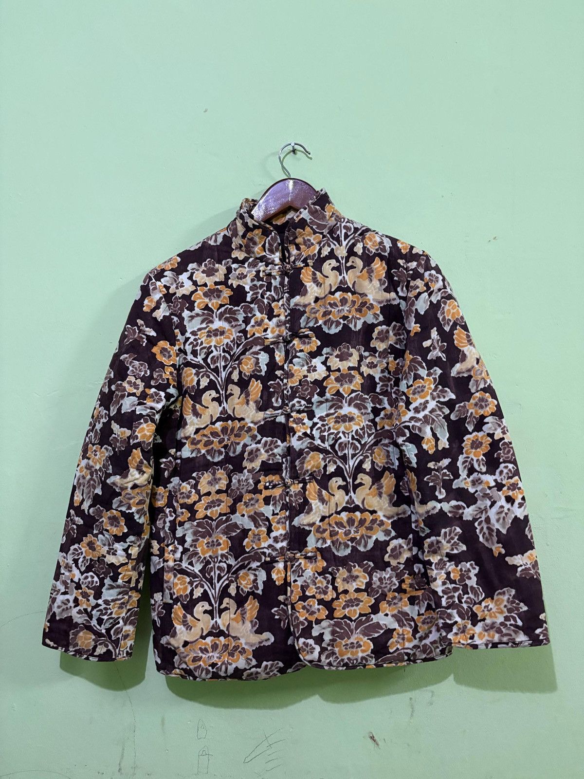 Vintage 45Rpm Mandarin Jacket Full Print Floral Design