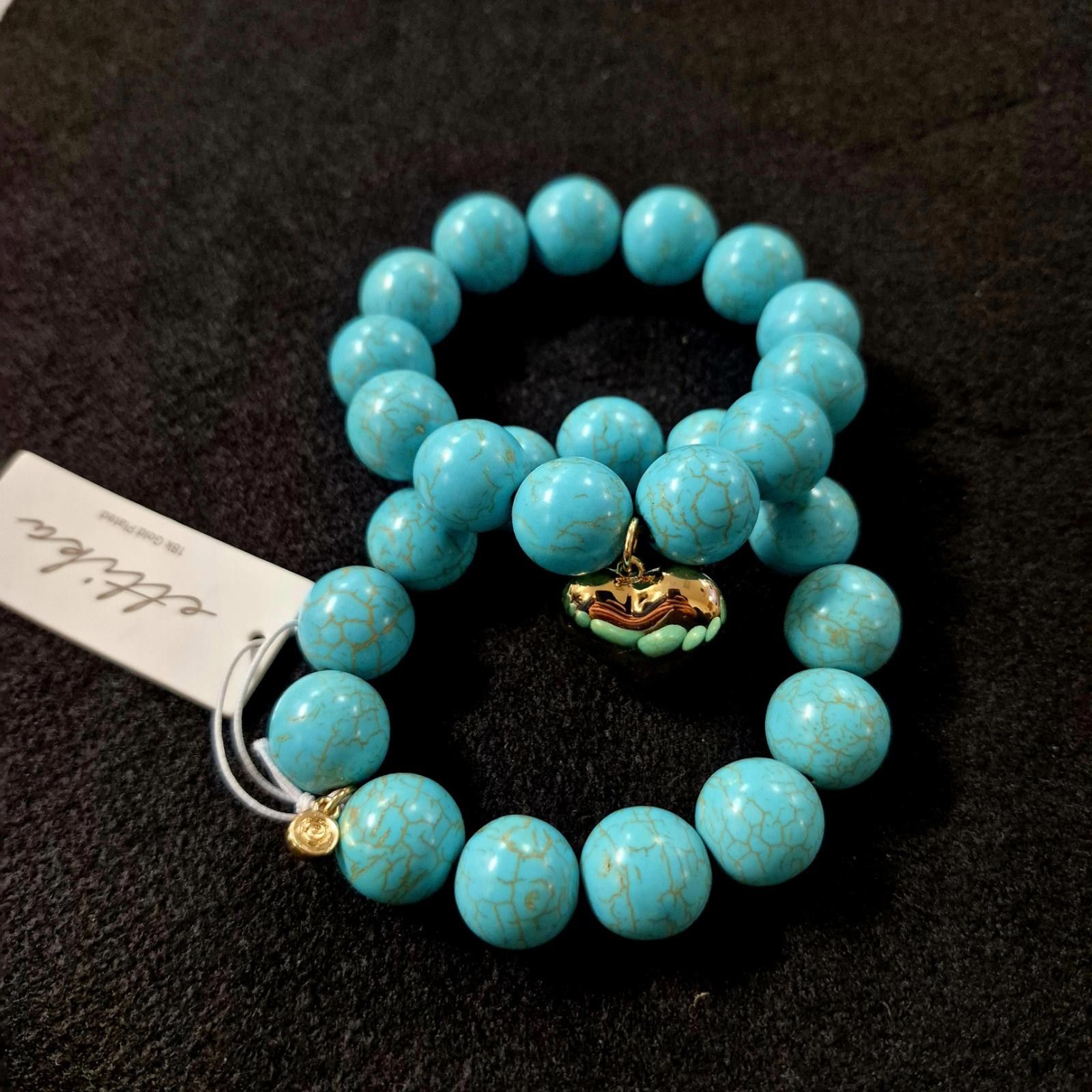 Other ETTIKA Turquoise and Gold Heart Beaded Elastic Bracelet Set Size ONE SIZE - 2 Thumbnail