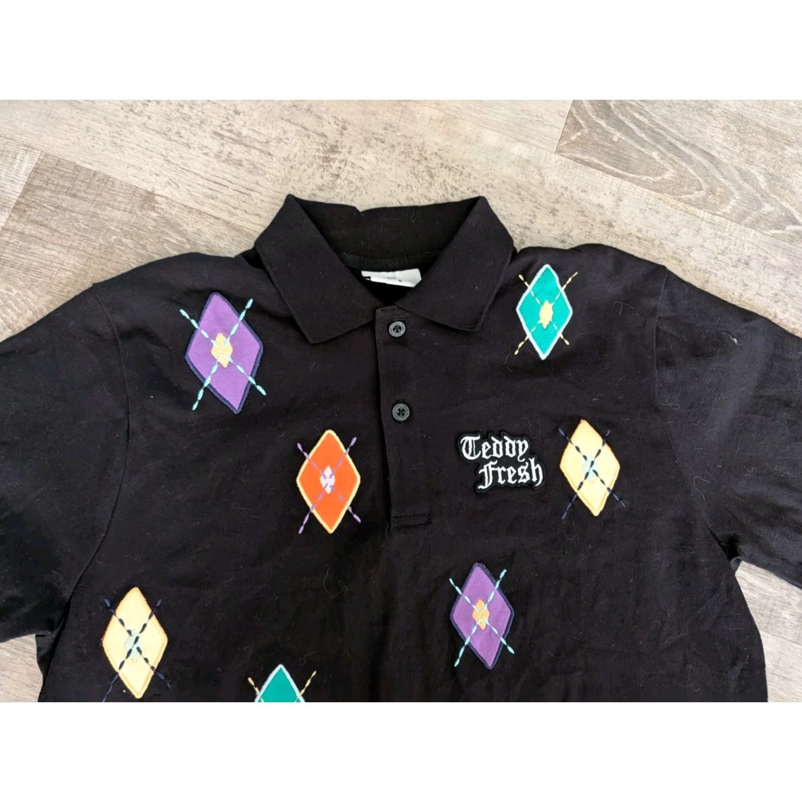 Teddy Fresh Teddy Fresh Polo Shirt Mens S Black Argyle Embroidered Applique Short Sleeve Adult Small Black 100% Cotton Modern Preppy Logo Lightweight Size US S / EU 44-46 / 1 - 2 Thumbnail