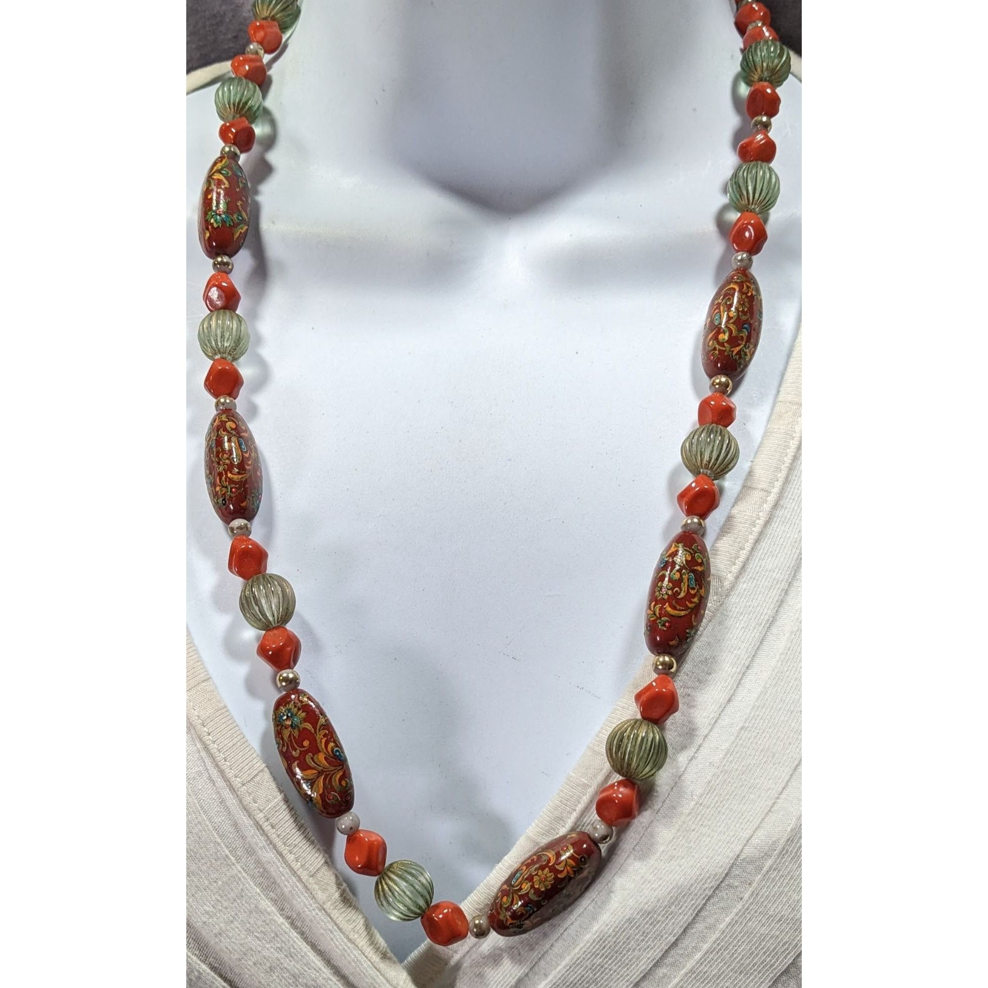 Other Vintage Hand Painted Bohemian Brown Green And Orange Beaded Size ONE SIZE - 4 Thumbnail