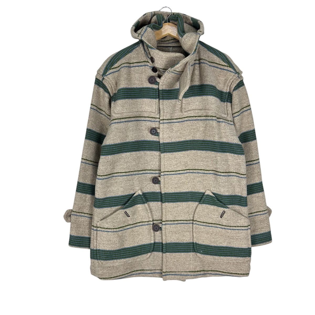 Japanese Brand IXIZ HOODIE STRIPED WOOL LONG JACKET Size US L / EU 52-54 / 3 - 2 Thumbnail