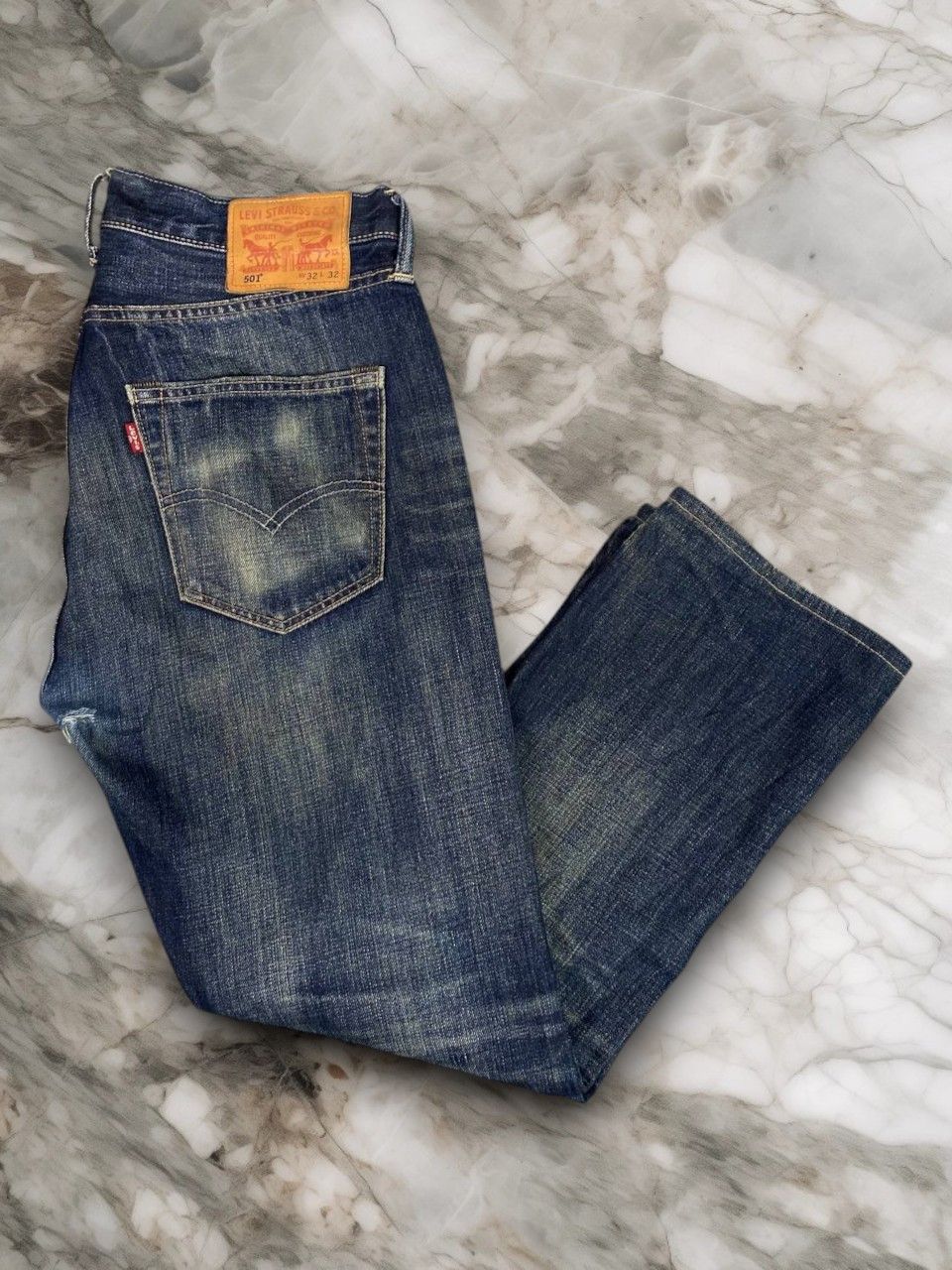 Levi's levis 501 dark wash button fly distressed denim Size US 34 / EU 50 - 1 Thumbnail