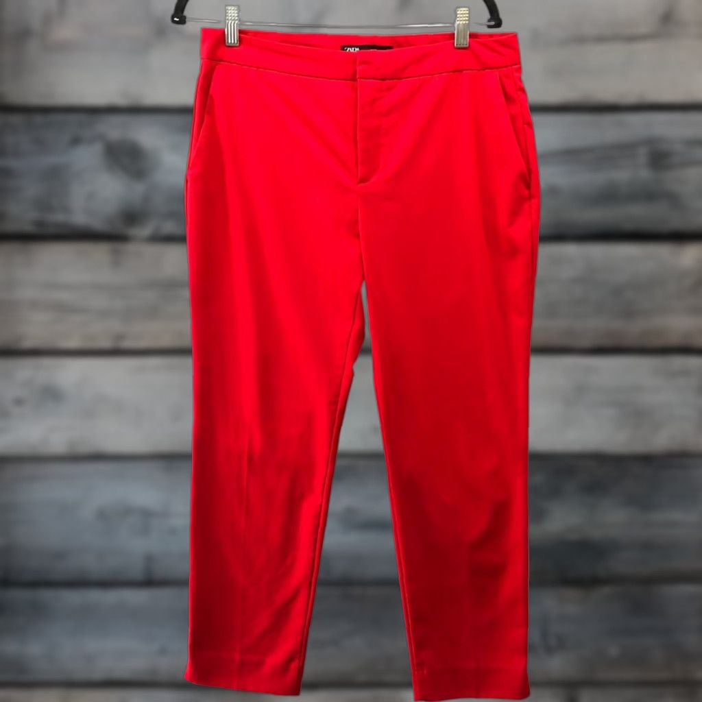 Zara Zara Red Dress Pants Womens 6 Tapered Leg Slim Fit Mid Rise Lightweight Dress Pants City Preppy Formal Women 6 Slim ZZ Size 28" / US 6 / IT 42 - 1 Thumbnail