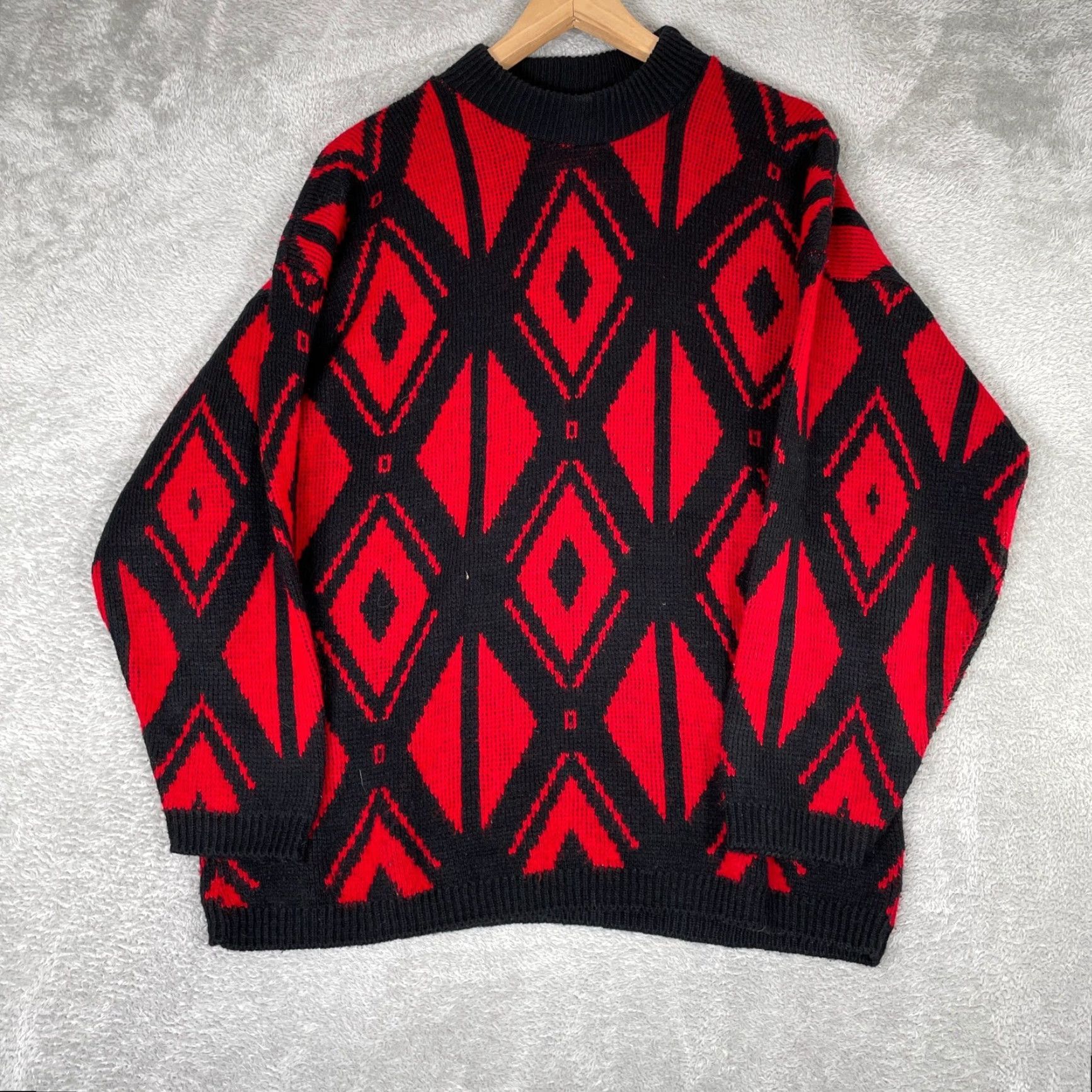 Vintage VINTAGE American Pride Sweater Mens L Red Diamond Geometric Knit 90s USA Crew Neck Pullover Oversized Knit Pattern Argyle Casual Mens Size US L / EU 52-54 / 3 - 2 Thumbnail