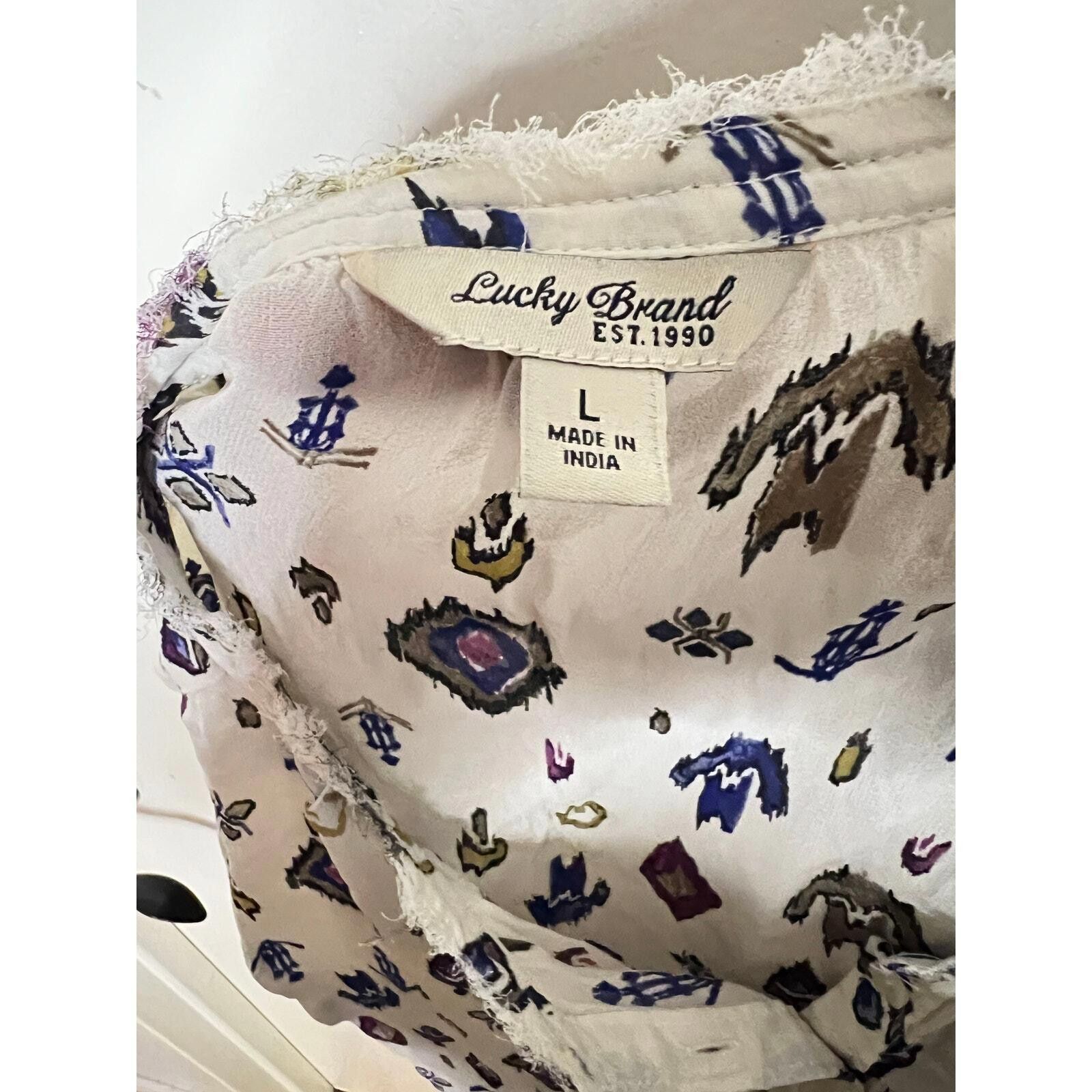 Lucky Brand Lucky Brand Womens Boho Chic Printed Blouse Cream Size Large Size L / US 10 / IT 46 - 3 Thumbnail
