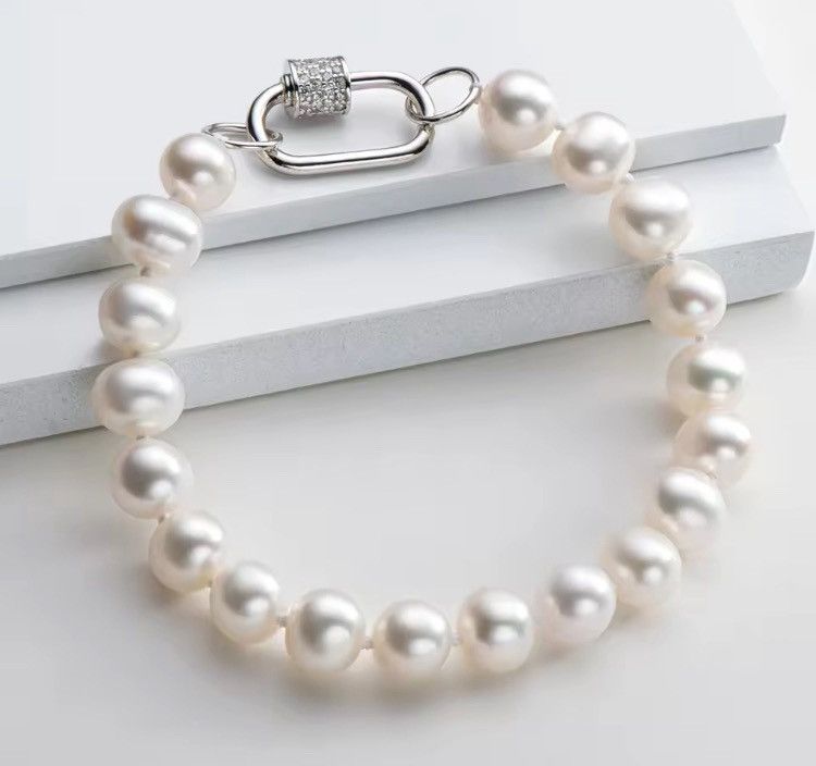 Jewelry Natural Freshwater Pearl Bracelet in Silver, Men's