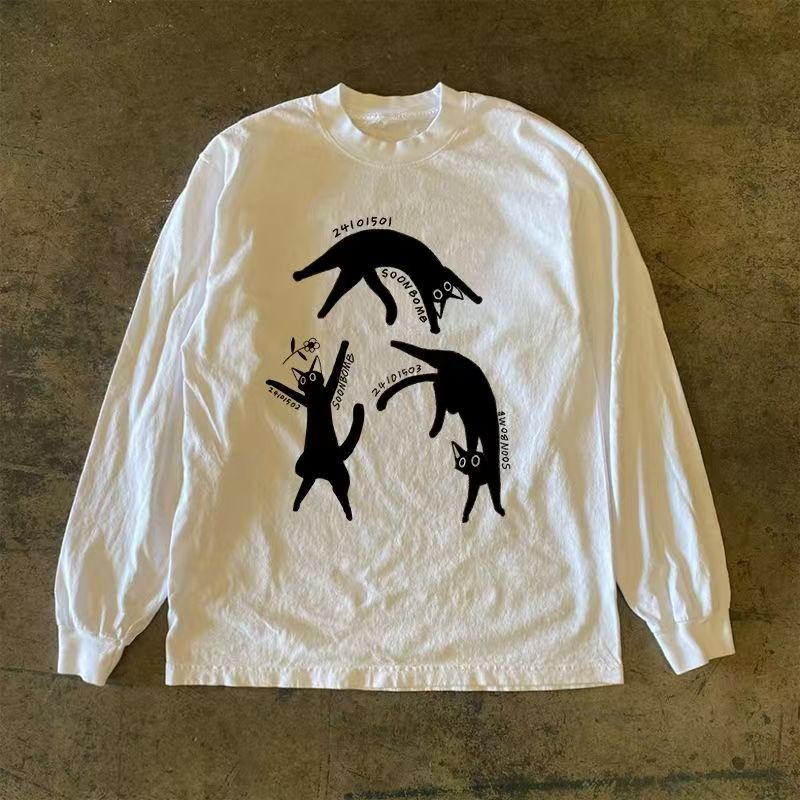 Japanese Brand White retro cat print long-sleeved t-shirt Size US M / EU 48-50 / 2 - 1 Thumbnail