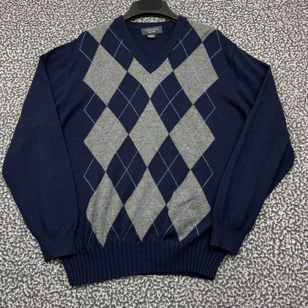 Toscano Toscano Sweater Argyle Long Sleeve V-Neck Fine Merino Wool L Size US L / EU 52-54 / 3 - 1 Thumbnail