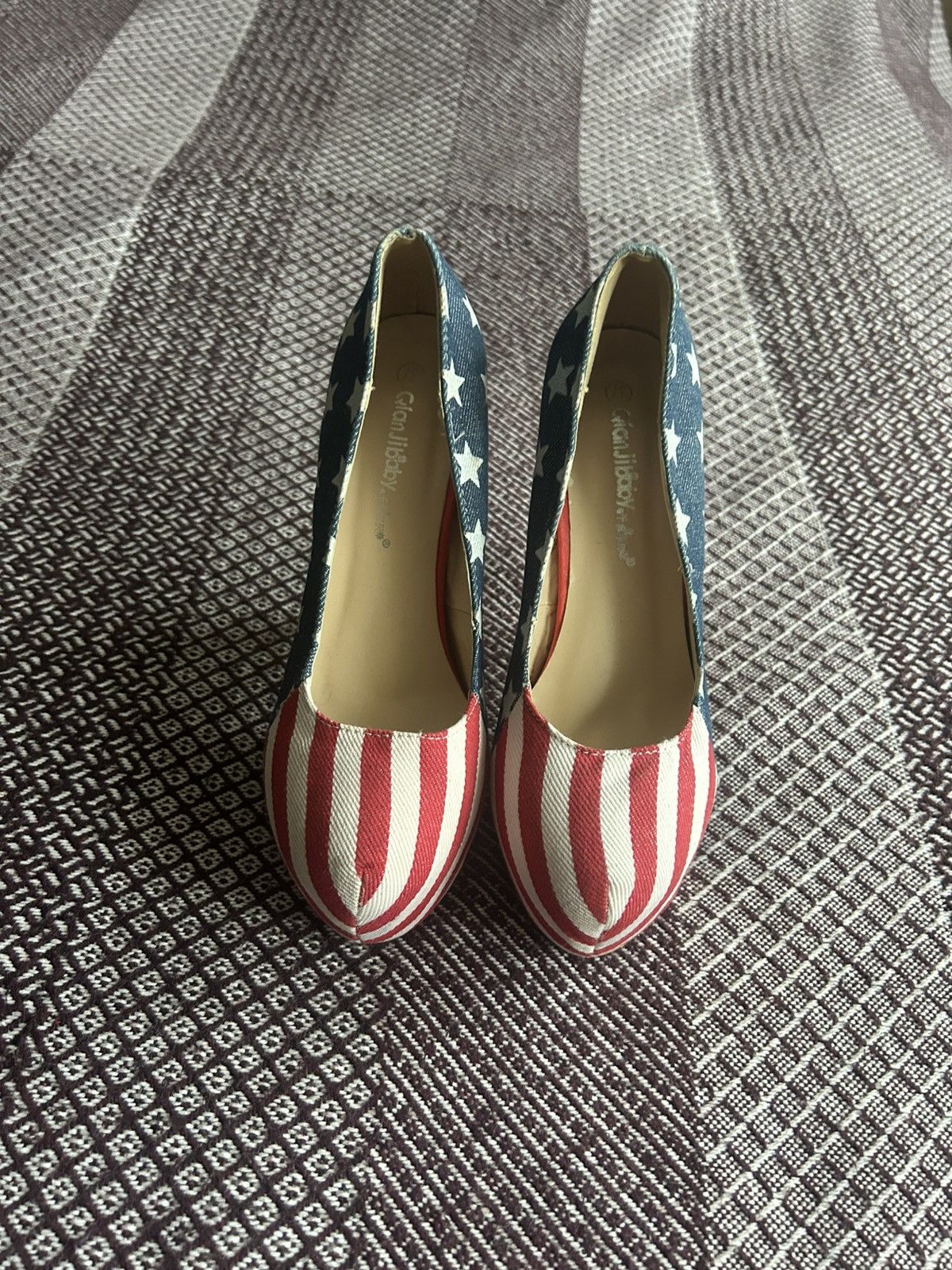Vintage Vintage Women Heels American Flag Y2K Style Crazy Item Sz 37 Size US 6.5 / IT 36.5 - 3 Thumbnail