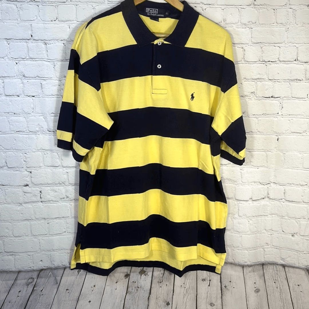 Polo Ralph Lauren VINTAGE Polo Ralph Lauren Polo Shirt XL Striped Black Yellow 100% Cotton Men XL Polo Shirt 100% Cotton Size US XL / EU 56 / 4 - 7 Thumbnail