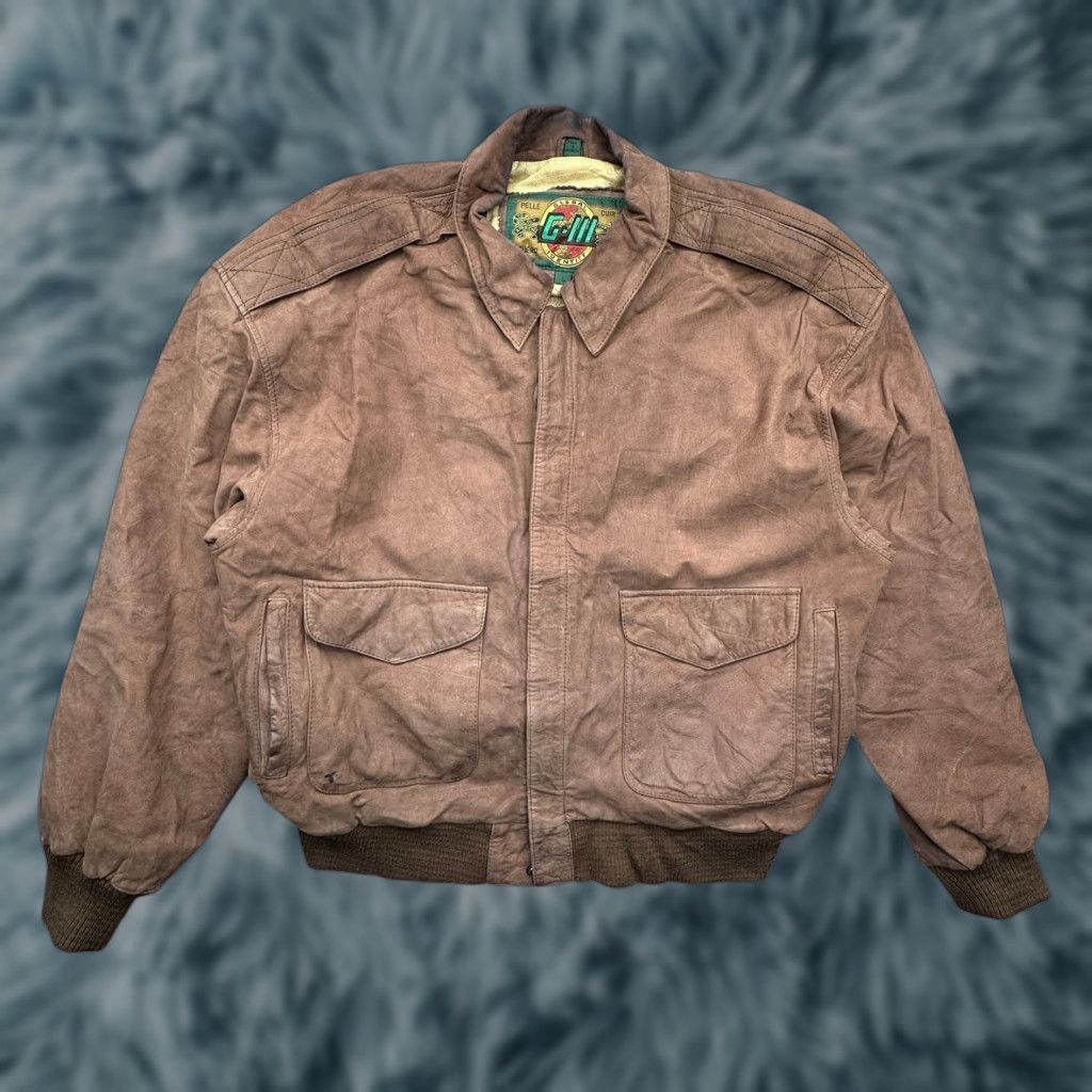 G-III VINTAGE G-III Leather Aviator Bomber Flight Jacket Men Large L Map Brown Size US L / EU 52-54 / 3 - 1 Thumbnail