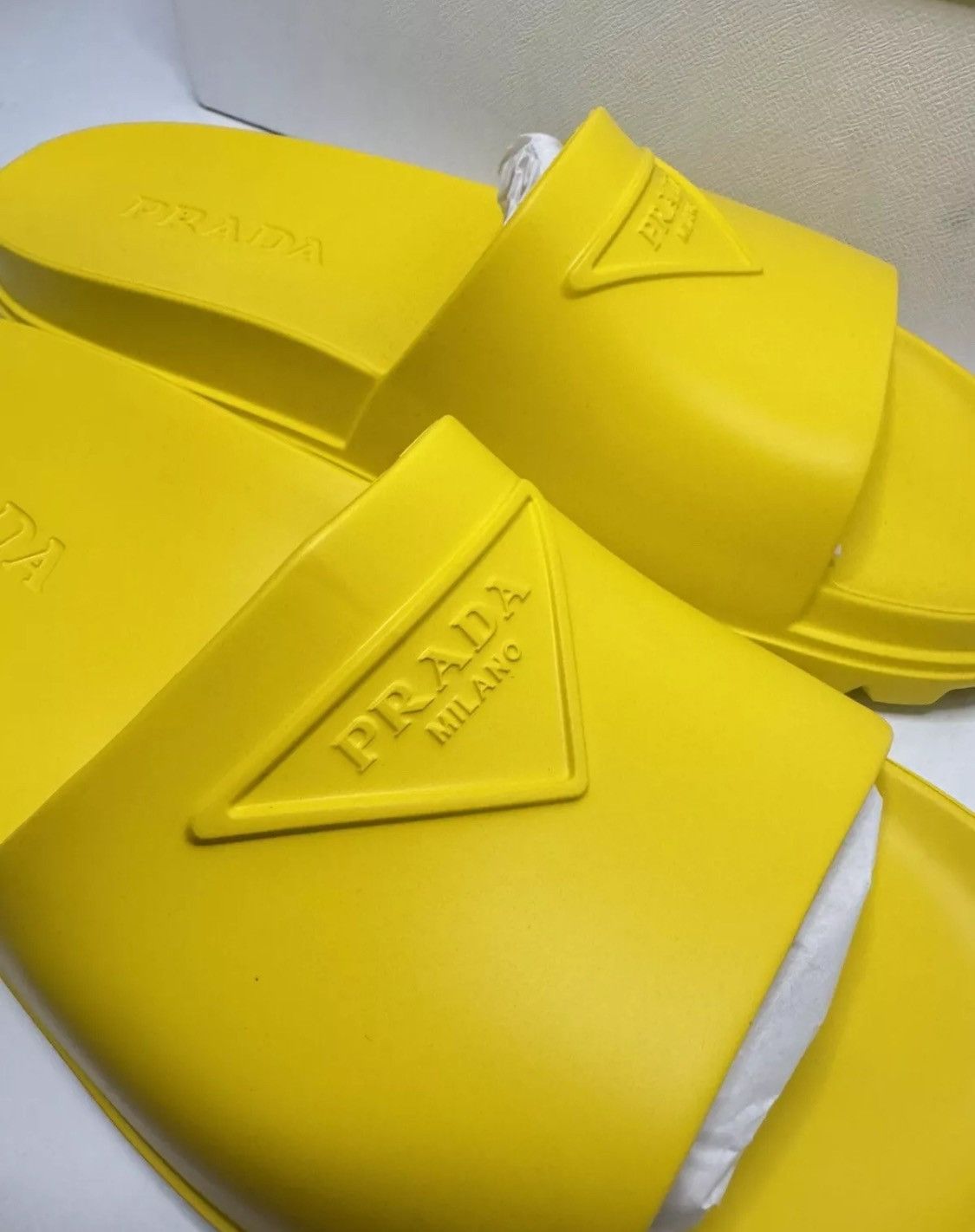 Prada NIB $525 Prada Triangle Logo Embossed Rubber Slides Sandals Size US 10 / EU 43 - 7 Thumbnail