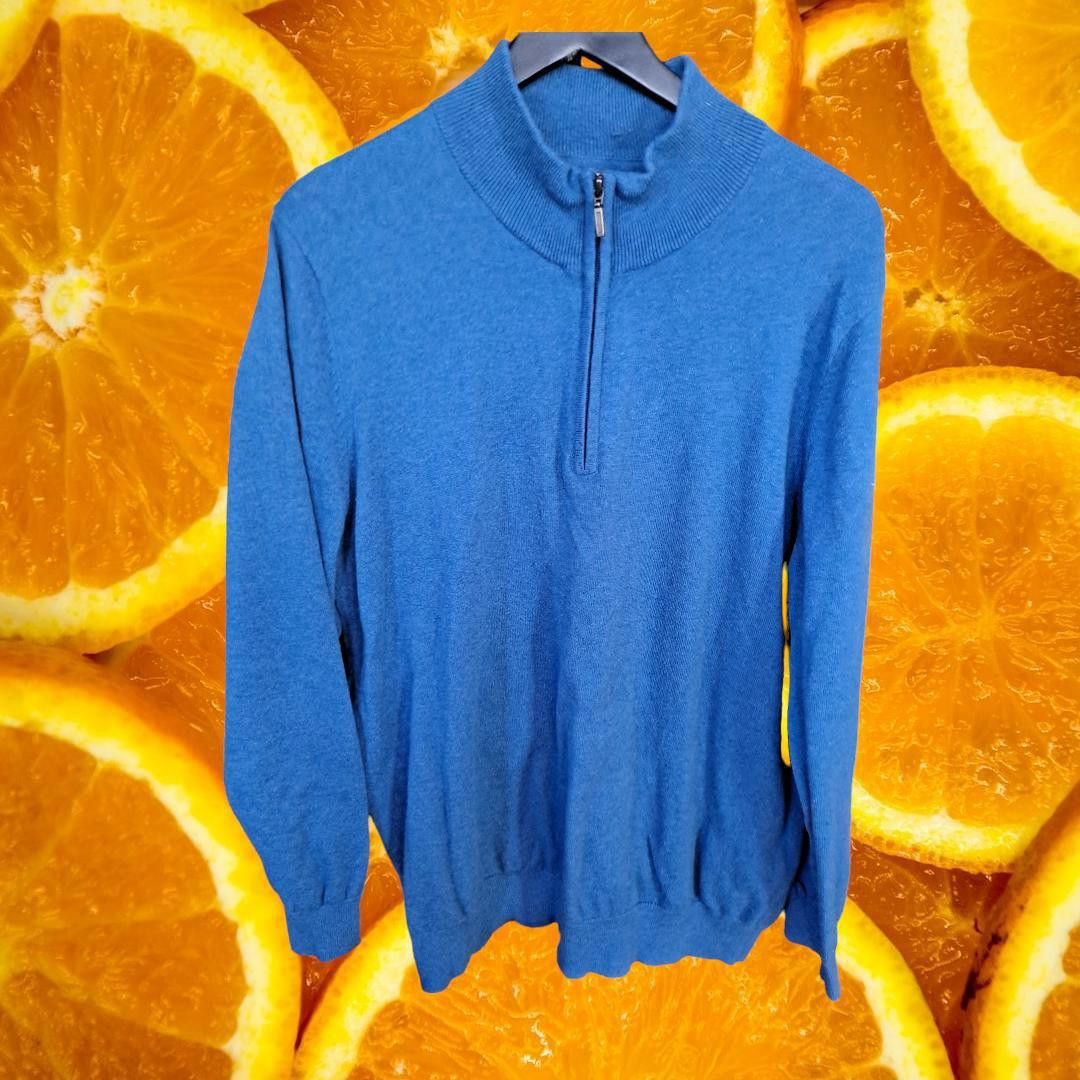 L.L. Bean L.L. Bean 1/4 Zip Cotton/Cashmere Blue Mock Neck Sweater Siz Size US XL / EU 56 / 4 - 1 Thumbnail
