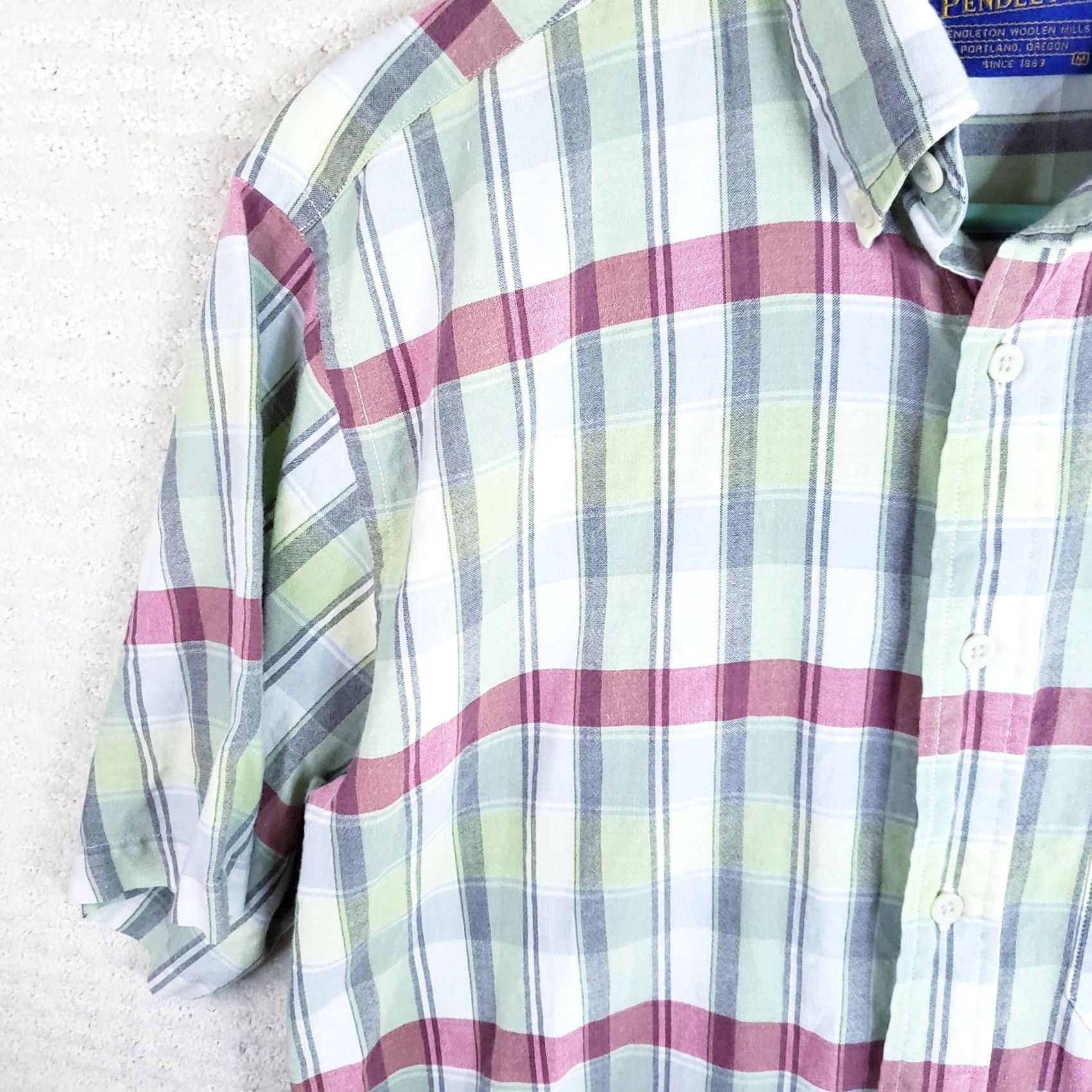 Pendleton Pendleton Shirt Mens M Short Sleeve Button Up Plaid Multicolor Pink Green Cotton Size US M / EU 48-50 / 2 - 6 Thumbnail