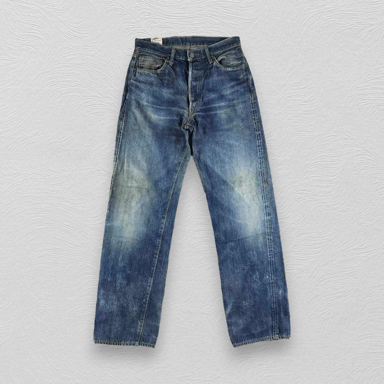 Japanese Brand Vintage Canton Selvedge Jeans Distress Dirty Blue KJ2402 Size US 29 - 1 Thumbnail
