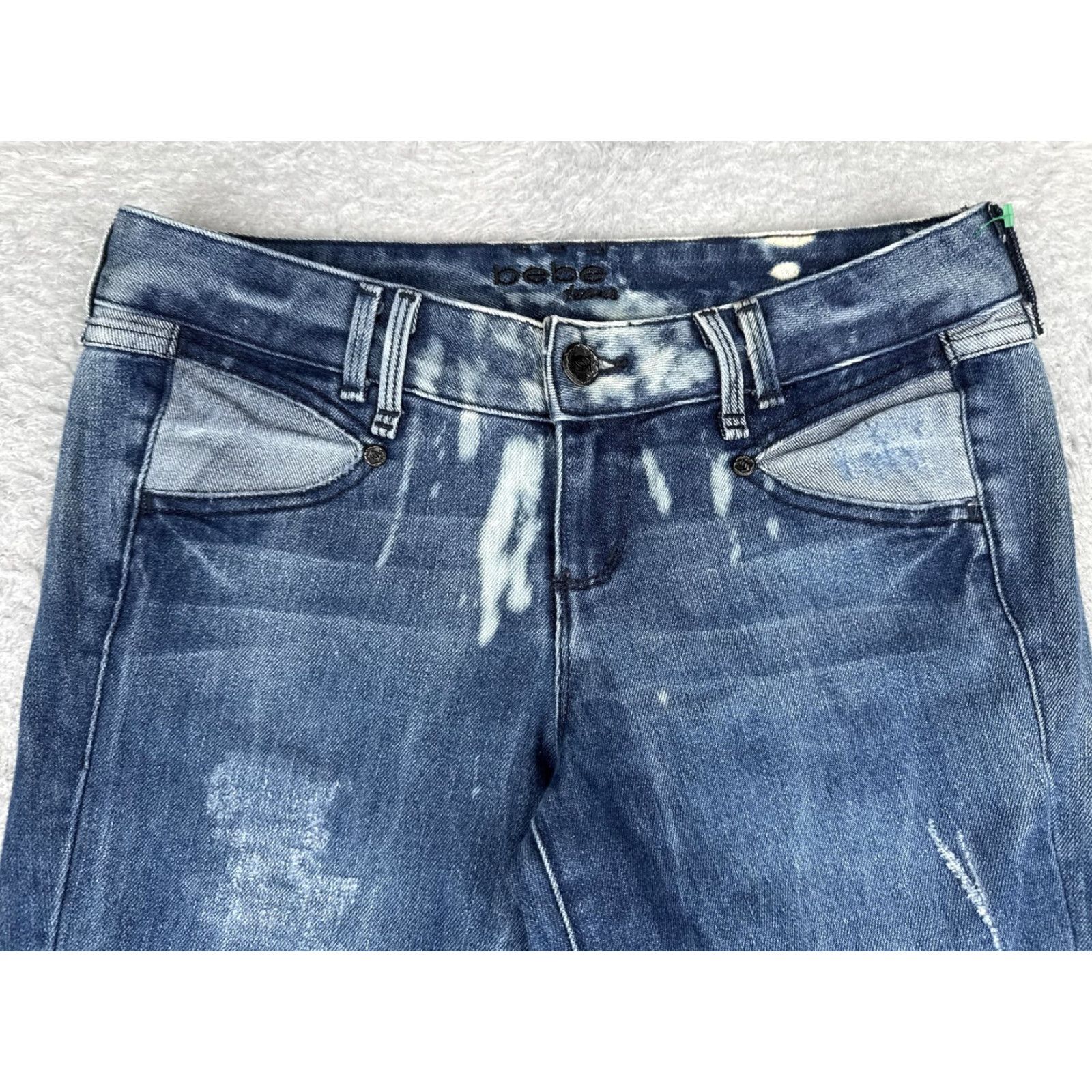 Bebe Bebe Jeans Womens Skinny 27 Blue Med Wash Low Rise Distressed Slim 29x30 Denim Size 27" / US 4 / IT 40 - 4 Thumbnail