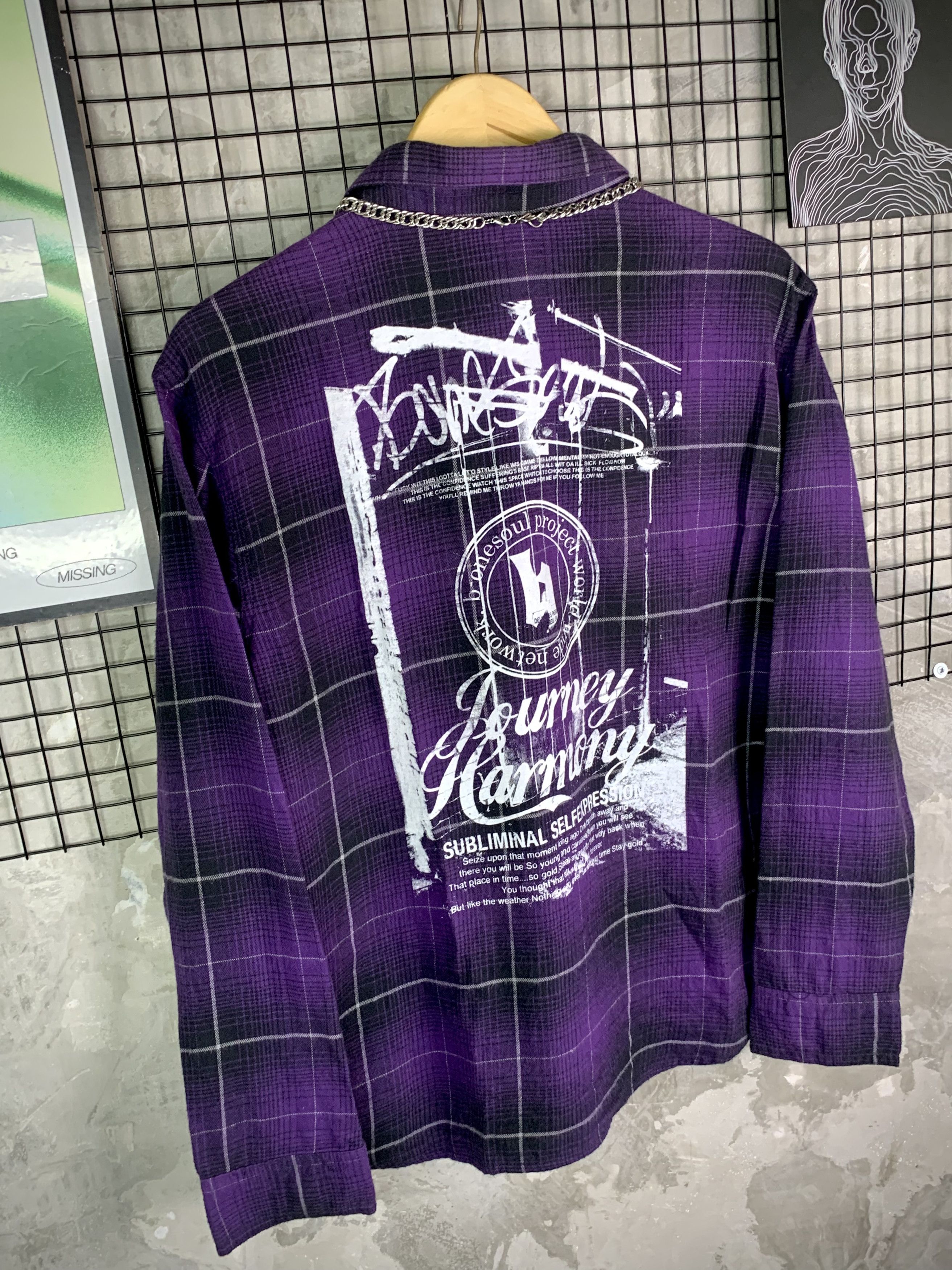 Japanese Brand Y2K B-One-Soul Grunge Purple Plaid Flannel Shirt Poem Print Size US M / EU 48-50 / 2 - 6 Thumbnail