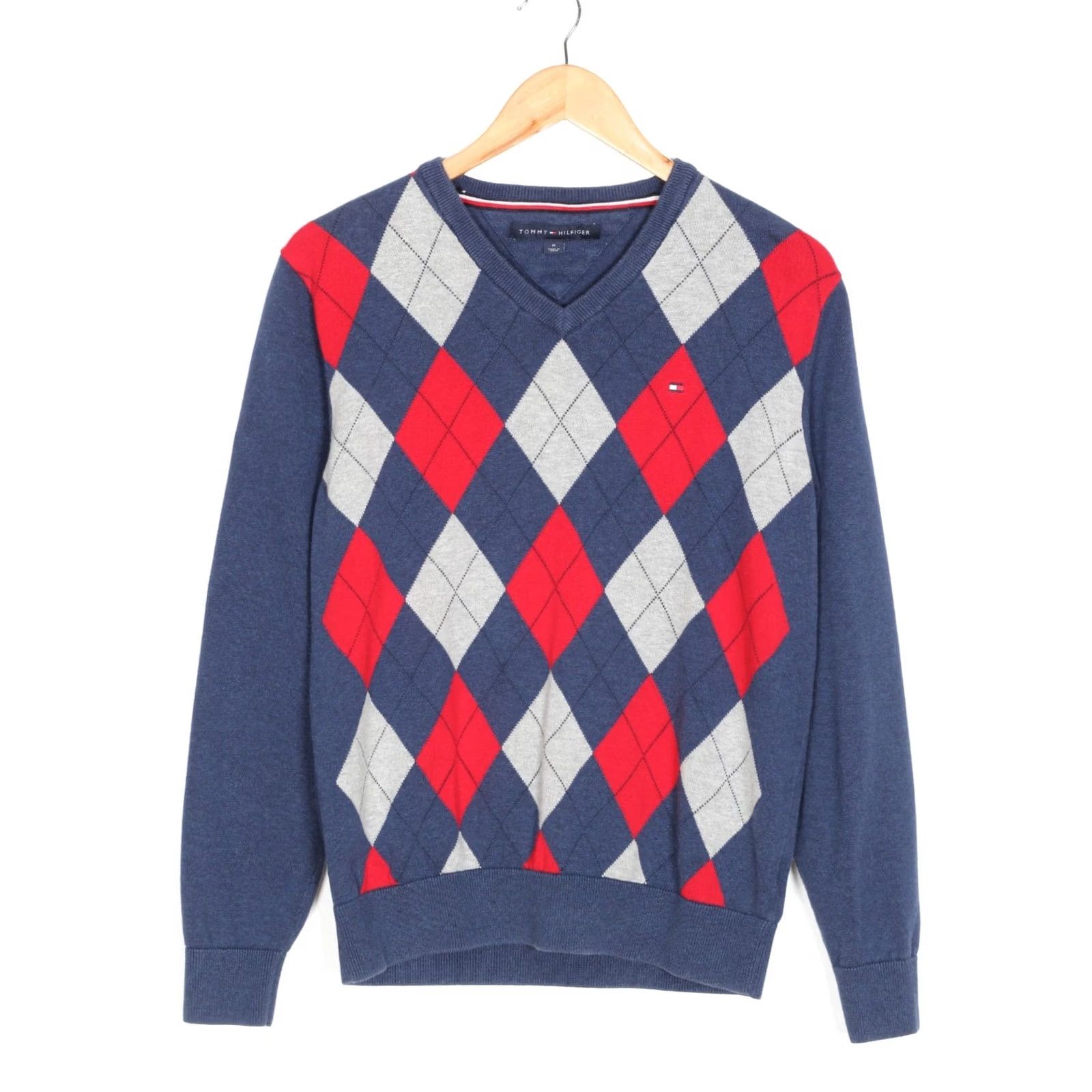 Tommy Hilfiger TOMMY HILFIGER Jumper Sweater Men Size M Cotton V Neck Check VR3469 Size US M / EU 48-50 / 2 - 2 Thumbnail