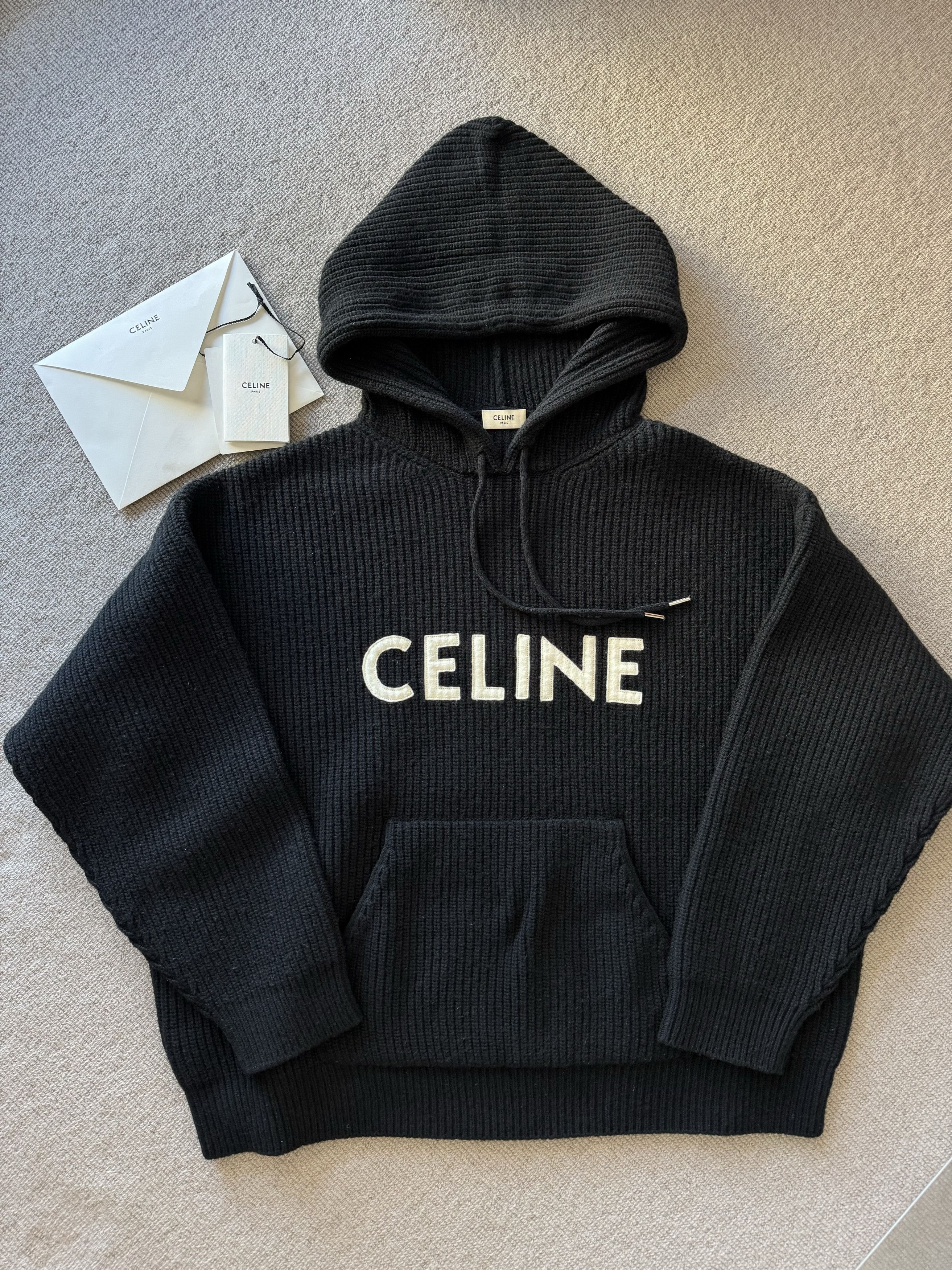 CELINE HOODED SWEATER IN RIBBED WOOL