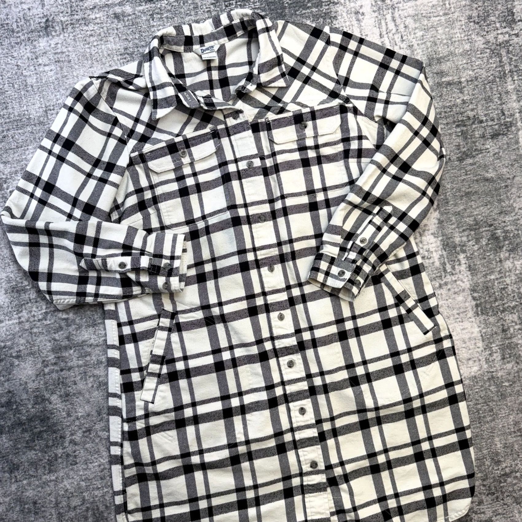 Vintage Duluth Flannel Duster Womens Large White Plaid Pockets Chore Button-Up Shirt Size L / US 10 / IT 46 - 2 Thumbnail