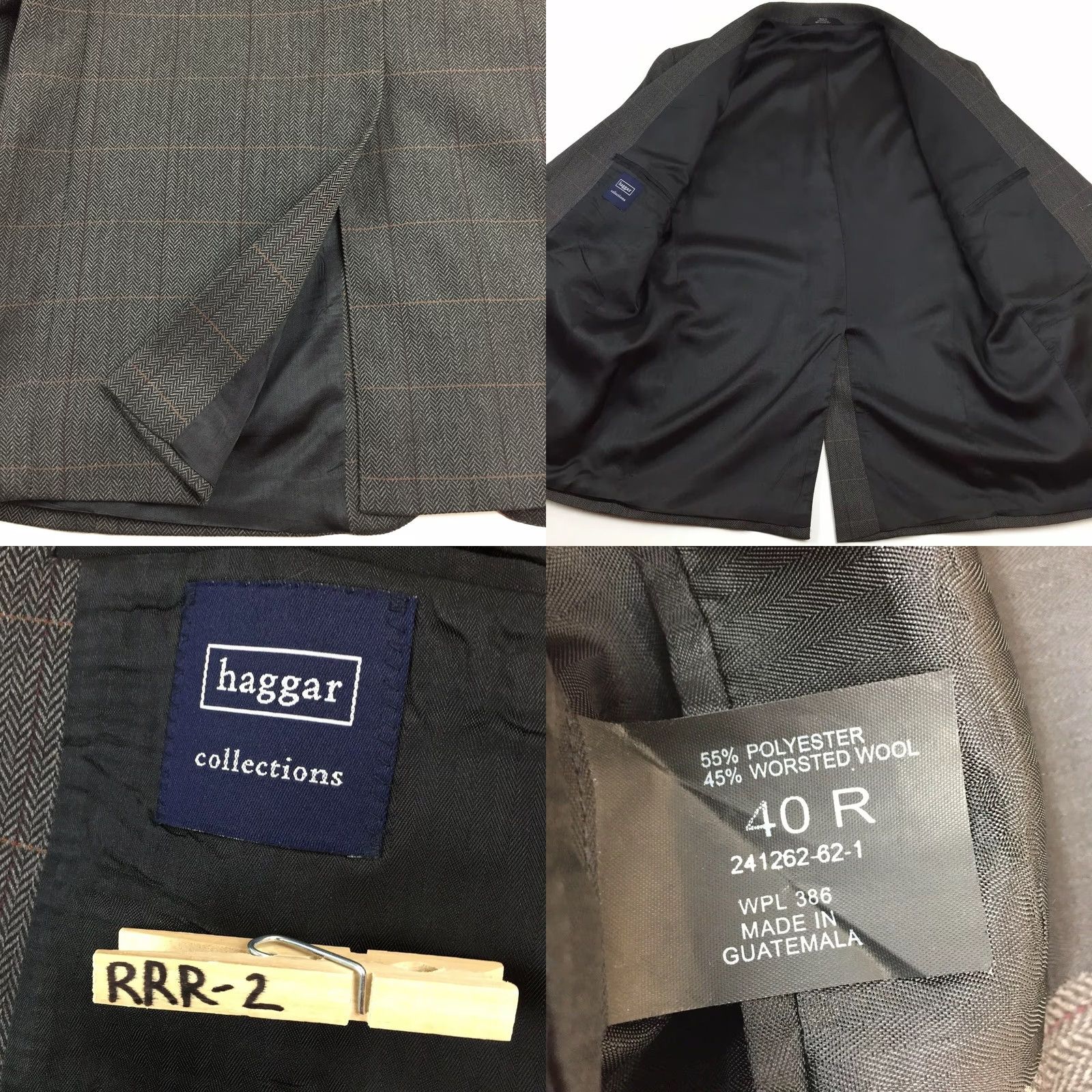 Haggar Haggar Blazer Mens 40R Brown Worsted Wool Blend Herringbone Window Pane Jacket Coat Single-Breasted Notch Lapel 2 Piece Business Mens Size 40R - 8 Thumbnail